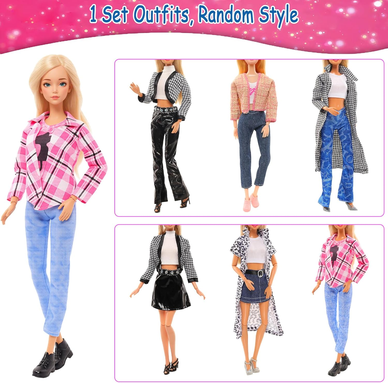 Barwa Lot 15 Items = 5 Sets Fashion Casual Wear Clothes/Outfit with 10 Pair Shoes 23 Accessories for 11.5 Inch 28 - 30 Cm Doll Xmas Gift image number 5