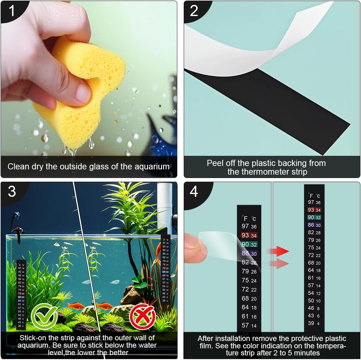 Brewing Thermometer Strip, Aquarium Thermometer Sticker, 39℉ to 97℉ & 4℃ to 36℃ (4PCS) image number 3