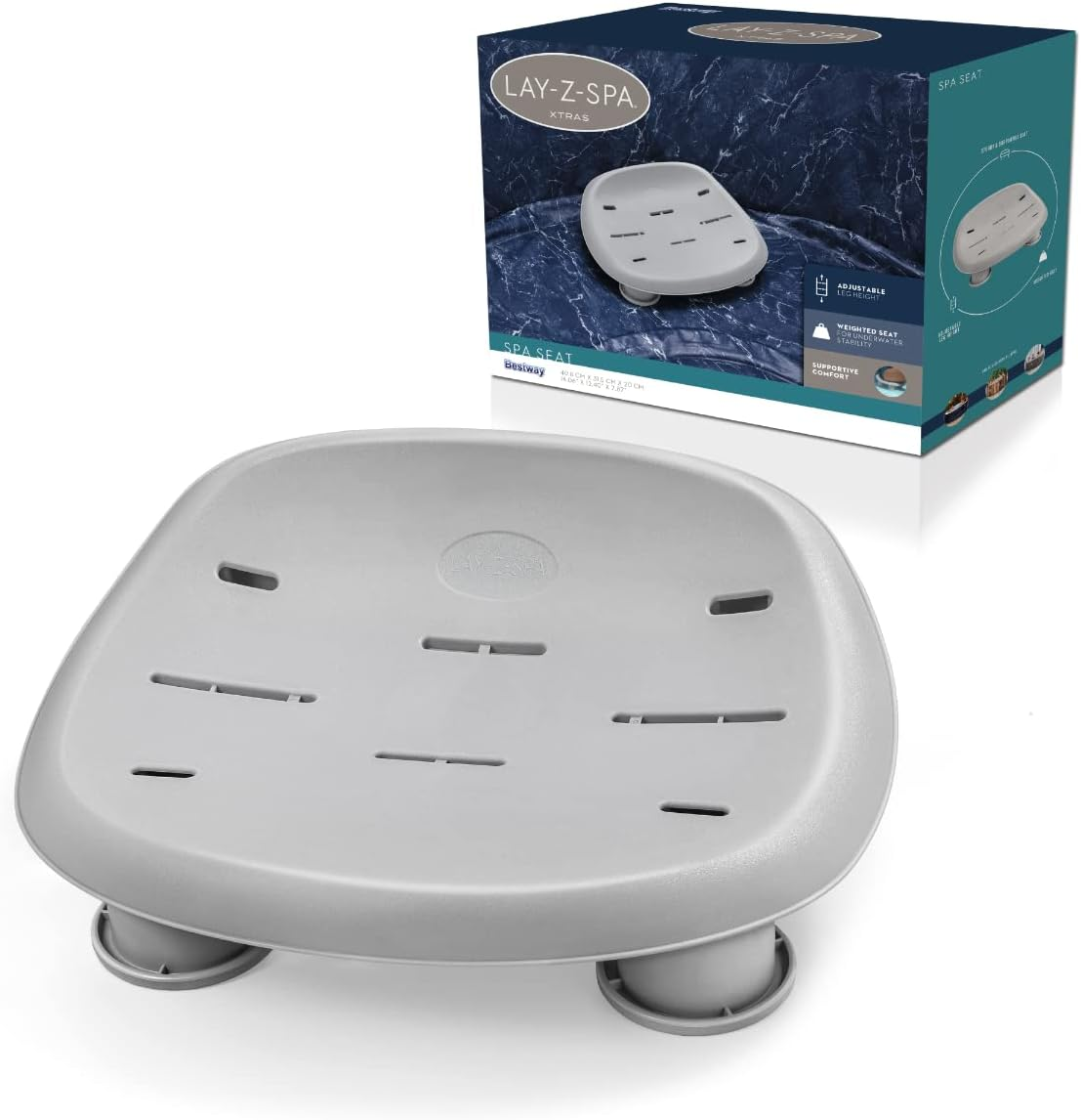 Lay-Z-Spa BW60321 Hot Tub Seat, Universal Adjustable Spa Seat with Weighted Feet, Grey image number 4