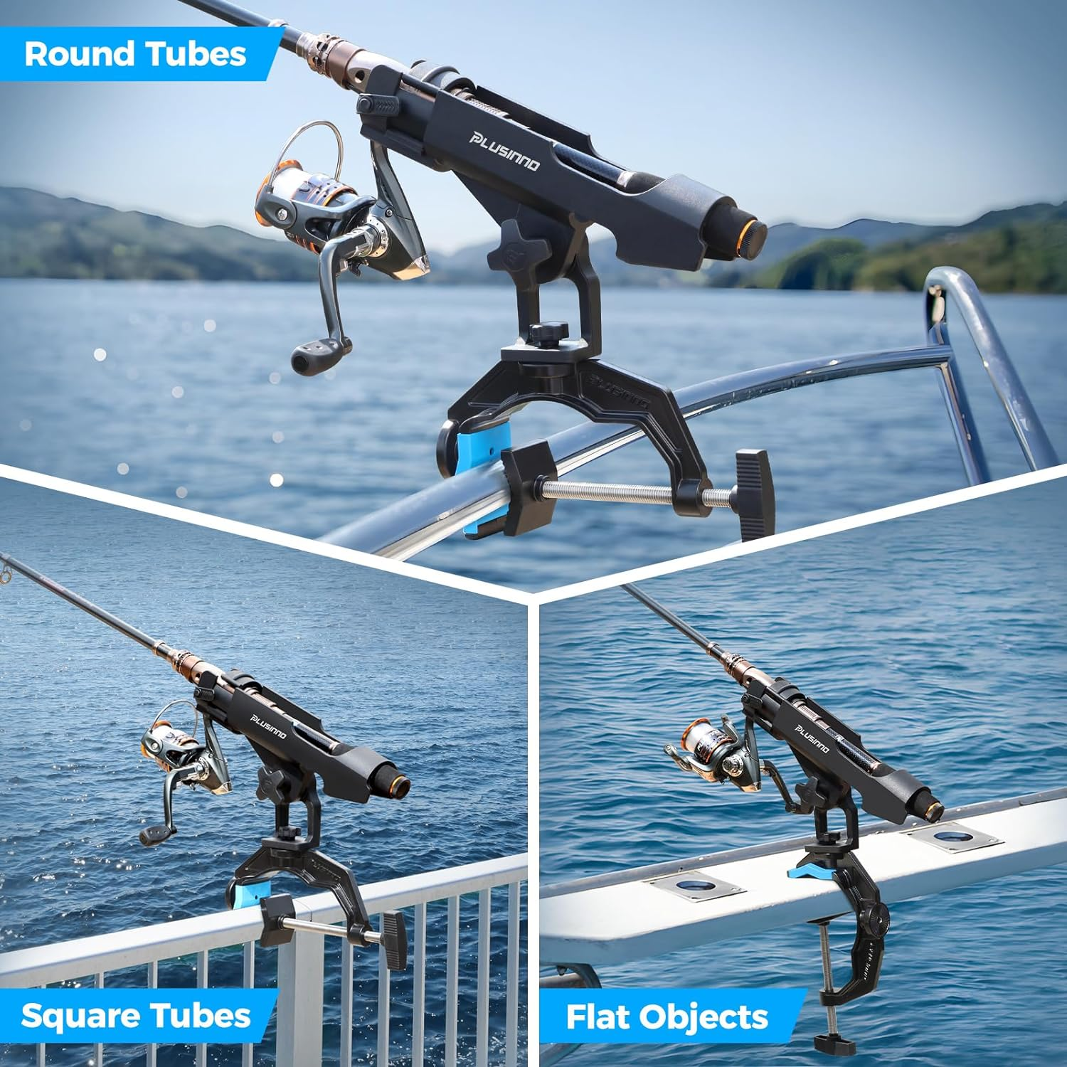 PLUSINNO Fishing Rod Holders for Boat, Upgraded Fishing Rod Holder with Enlarge Clamp, Innovative Dual-V Shaped Design, Fit Round/Square Tube Boat Fishing, Fishing Gear, Fishing Gifts for Men - Rod Holder-1 Pack image number 5