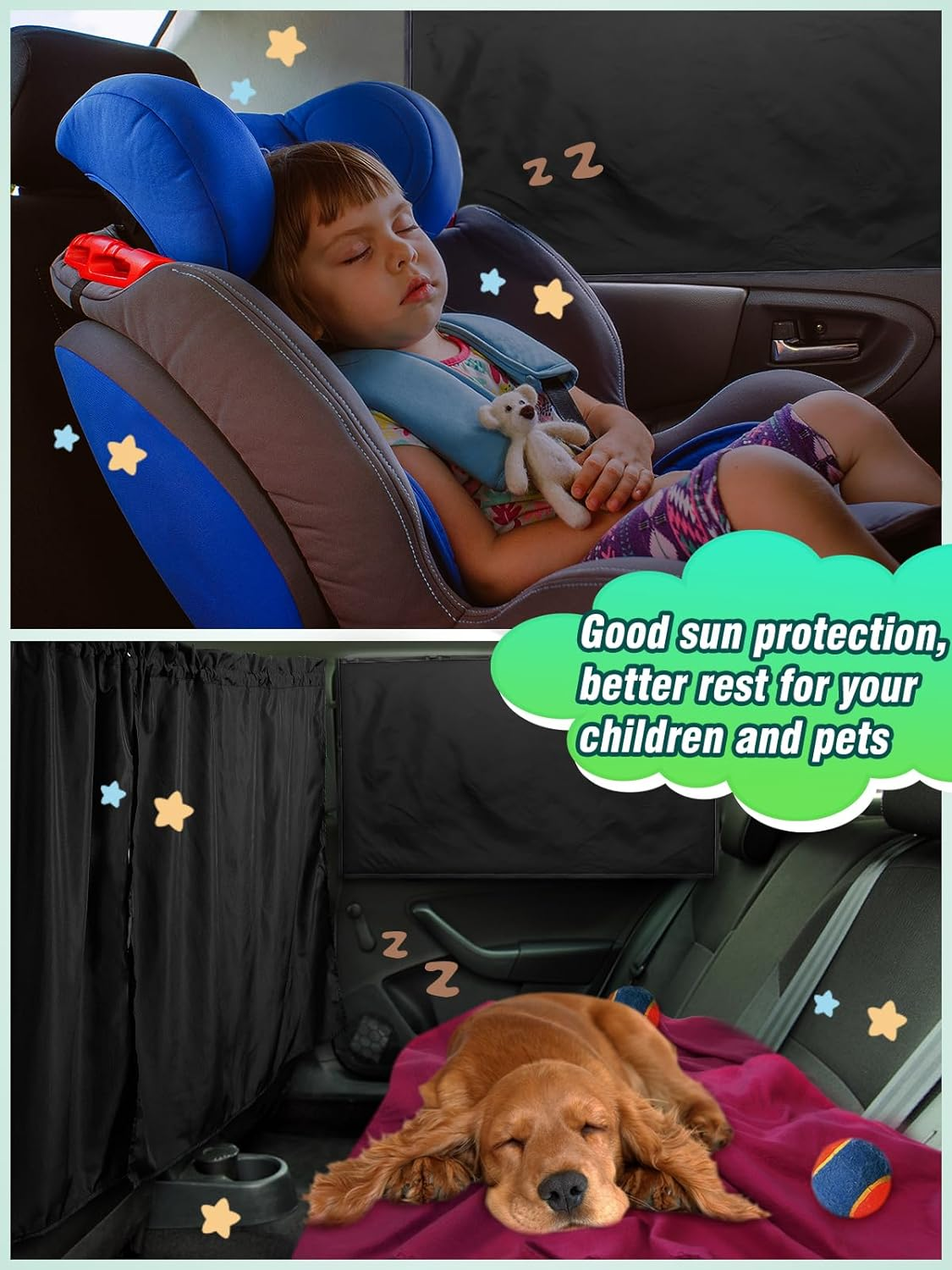 PAMASE Set of 5 Car Privacy Curtains - 4 Magnetic Side Window & 1 Rear Seat Divider Curtain with Storage Bag, Sun Baby Shades Screen Covers for Sedan SUV Camping Travel Nap Sleeping, Black