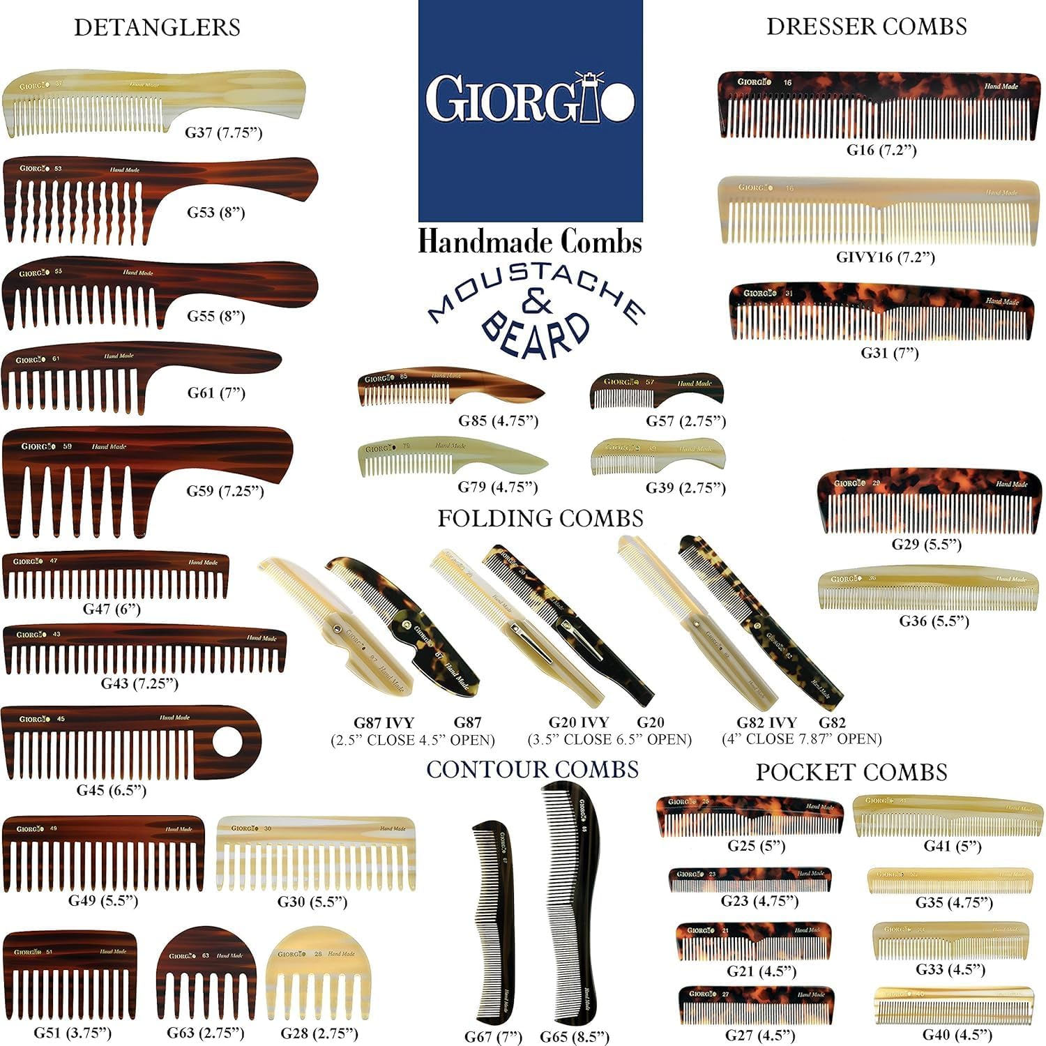 Giorgio G25 Finetooth and Widetooth Pocket Comb - Hair Styling Comb for Men and Women, Handmade Beard Combs for Men, Barber Combs, for Grooming,Saw Cut and Polished (Tortoiseshell) image number 4