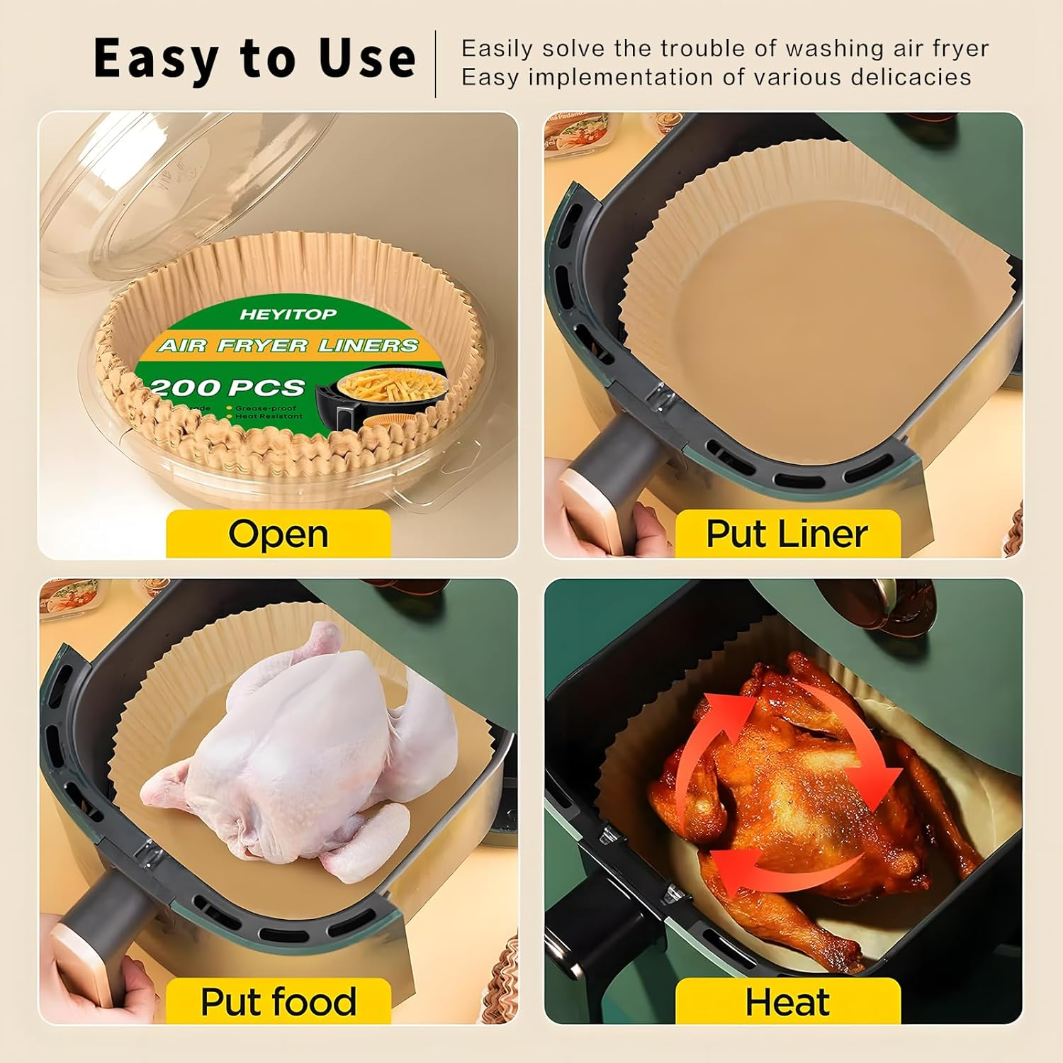 Air Fryer Paper Liners, 200PCS Non-Stick Oil Resistant, 8 Inch/20Cm Air Fryer Liners Disposable, Baking, Roasting Microwave image number 4