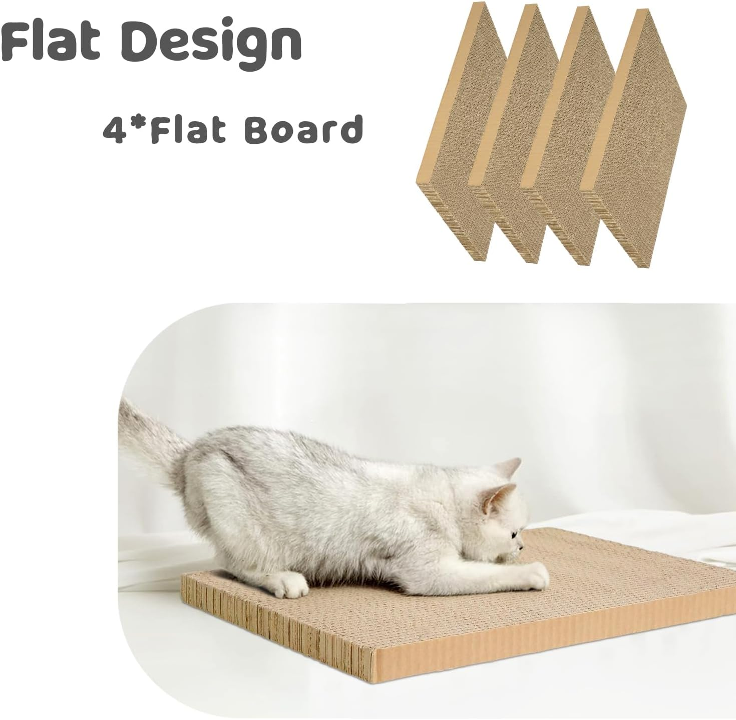 Cat Cardboard Scratcher, M-Sized Cat Scratch Pad for Indoor Cats, 4 PCS Cat Scratching Board with Box Reversible Cat Scratcher Suitable for Medium and Small Cats to Rest and Scratch image number 6