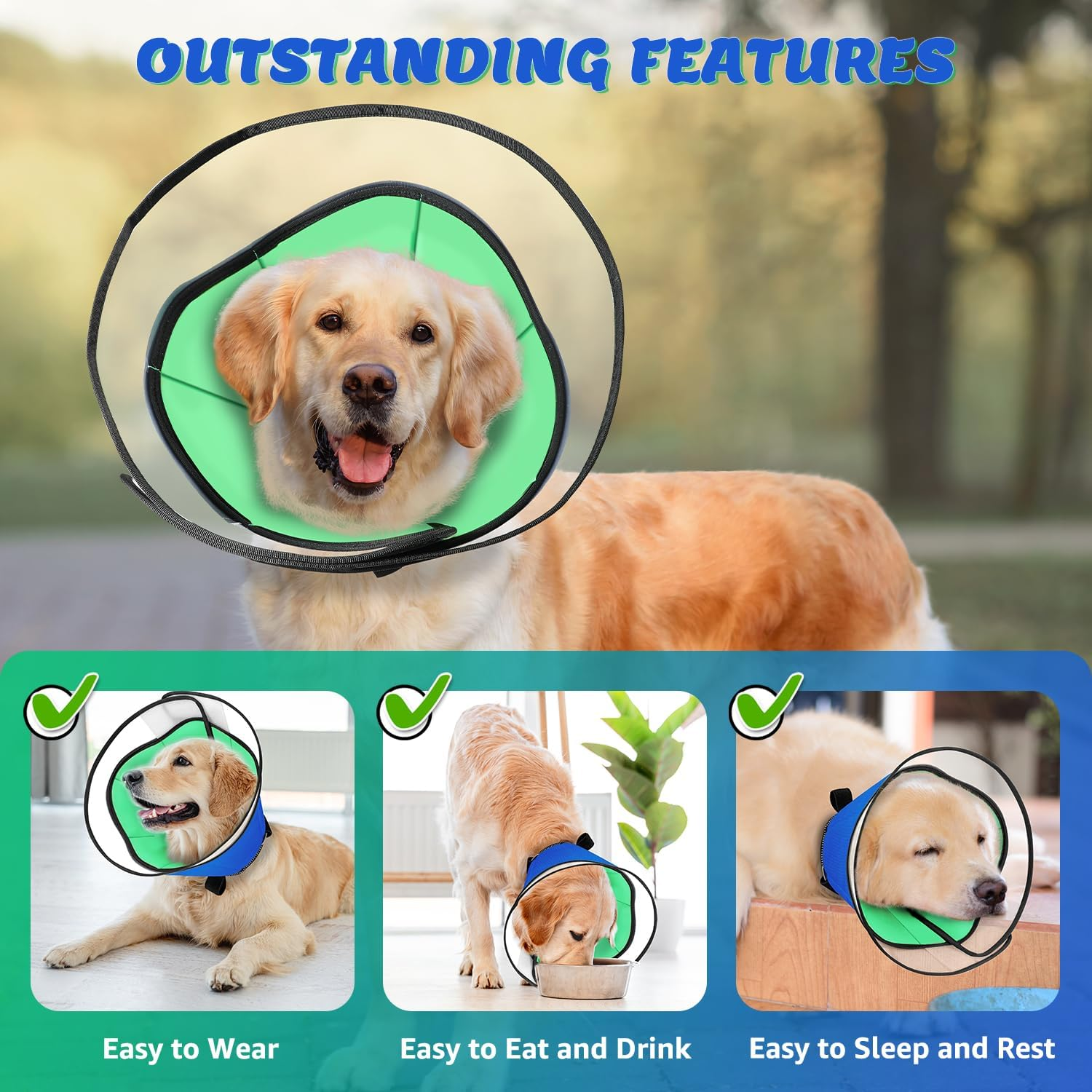 Slowton Cone for Dogs after Surgery - Soft Protective Neck Collar for Pet Recovery Adjustable Elizabethan Cone Collar for Large Medium Small Dogs and Cats Help Wound Healing Biting Licking Scratching image number 2