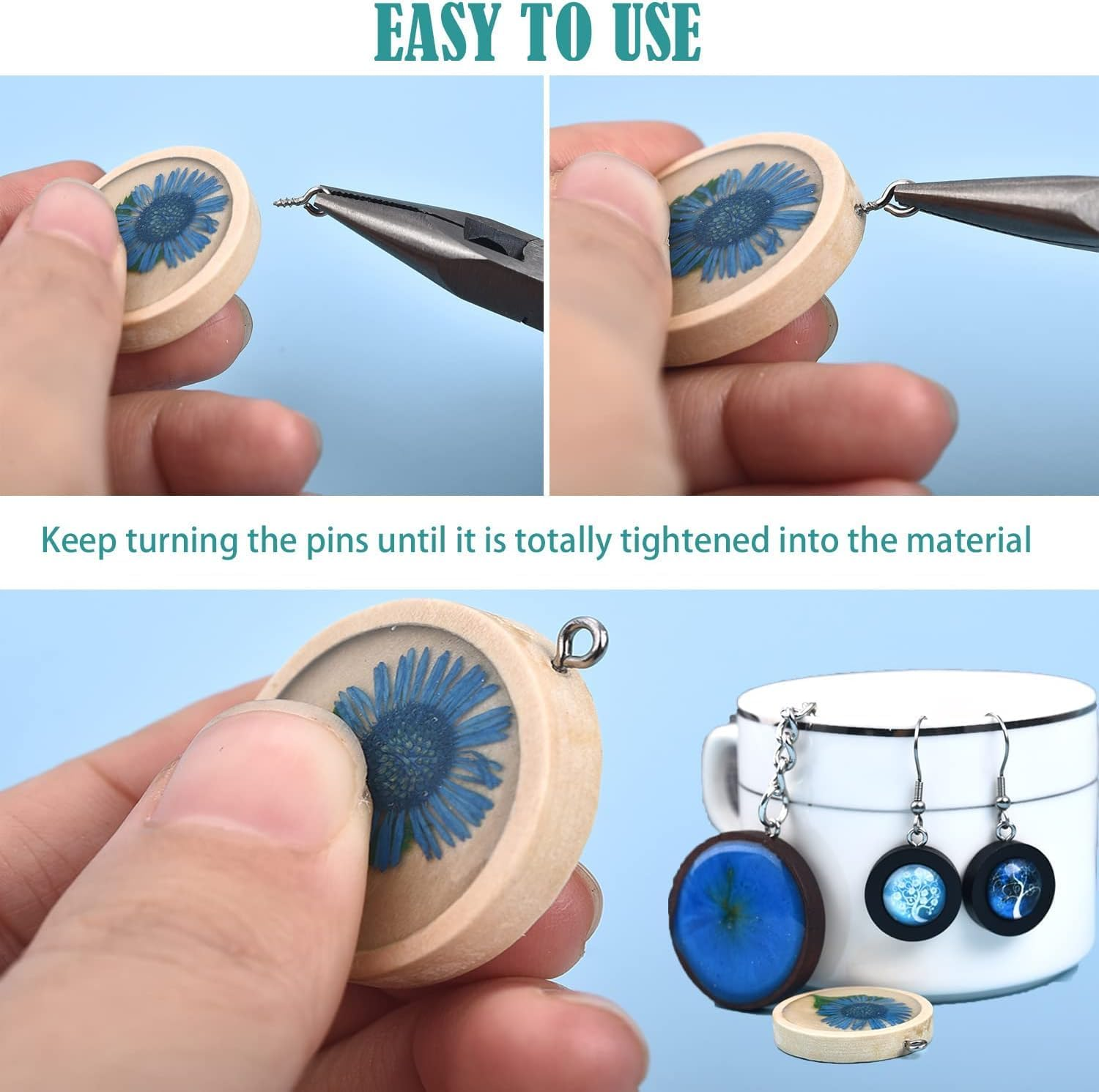 KEWAYO 400Pcs Screw Eye Hooks, Small Screw Eye Pins, for Cork Top Bottles & DIY Jewelry Making Self Tapping Screws Hooks Ring (Silver) image number 5