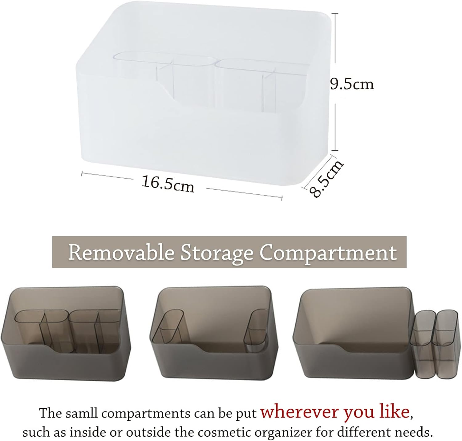 Ailelan Cosmetics Organiser, 2 Pack Makeup Organiser Storage Box with Detachable Makeup Brush Holder, Waterproof Makeup Storage Box Vanity Organiser for Bathroom Mirror Cabinet Desk Office Organize image number 4