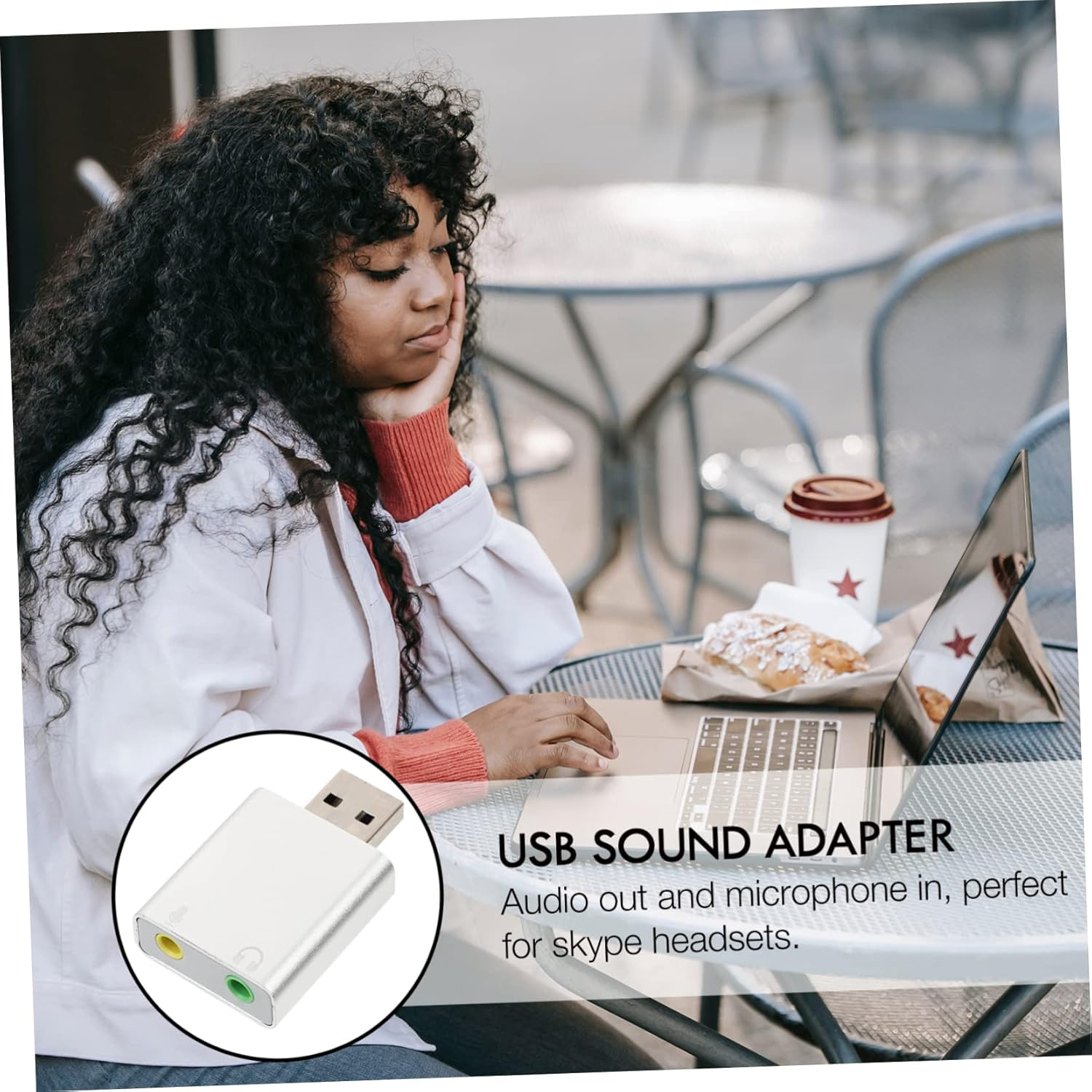 Aluminum USB External Stereo Sound Adapter for Laptop Compatible Headphones and Microphones for Home Studio Online Streaming