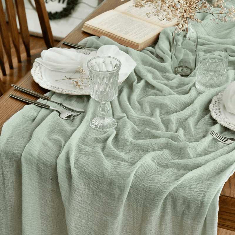 Artoid Mode Verde Foresta Fashion Boho Gauze Cheesecloth Dusty Table Runner, 90 X 300 Cm Seasonal Holiday Kitchen Dining Table Decoration for Indoor Outdoor Home Party Decor image number 1