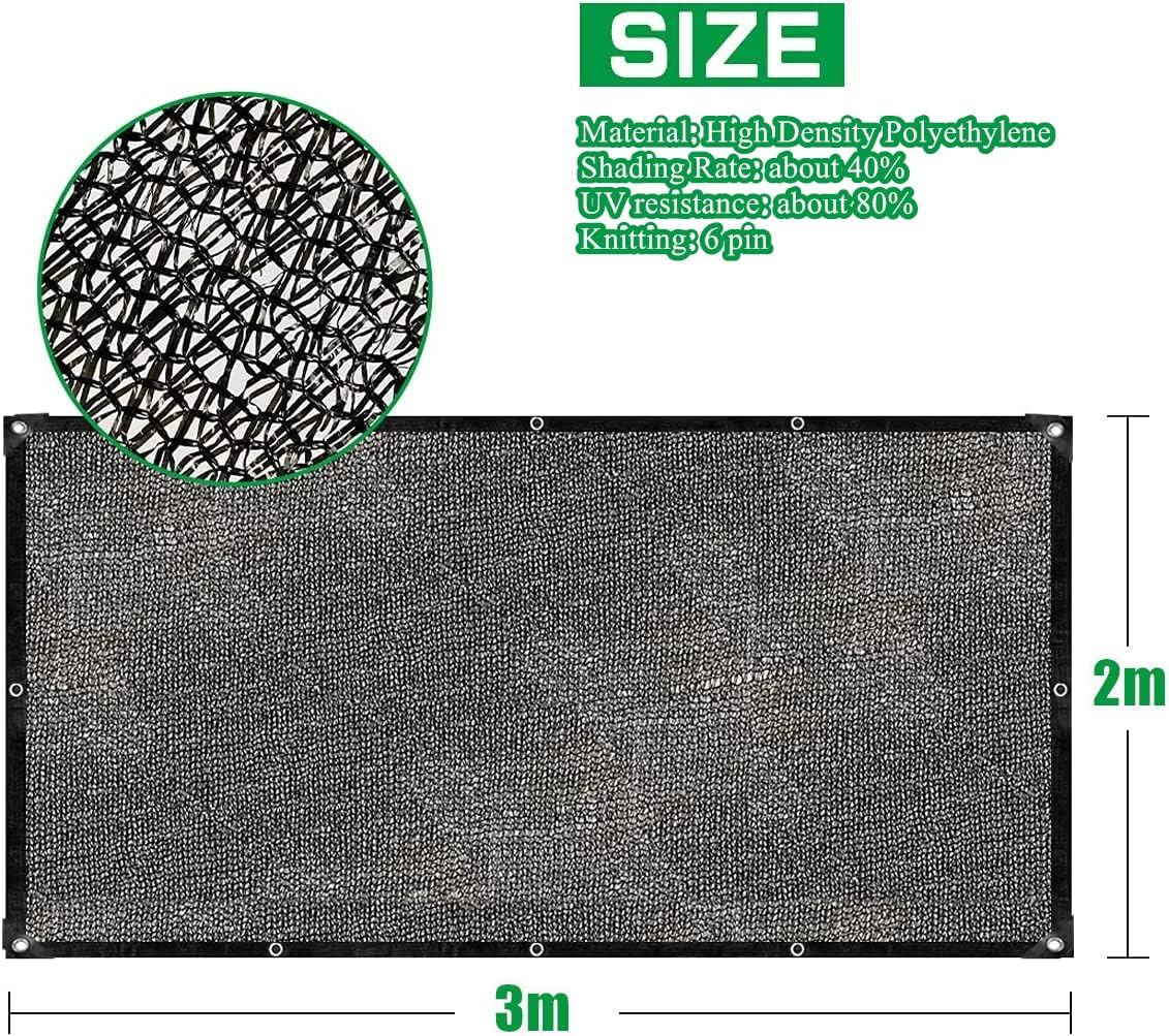 LATERN 40% Shade Cloth with Grommets, 2M X 3M Garden Mesh Shade Tarp HDPE Sun Shade Net UV Resistant Netting for Greenhouse Cover Patio Plant Flower Chicken Coop Carport image number 1