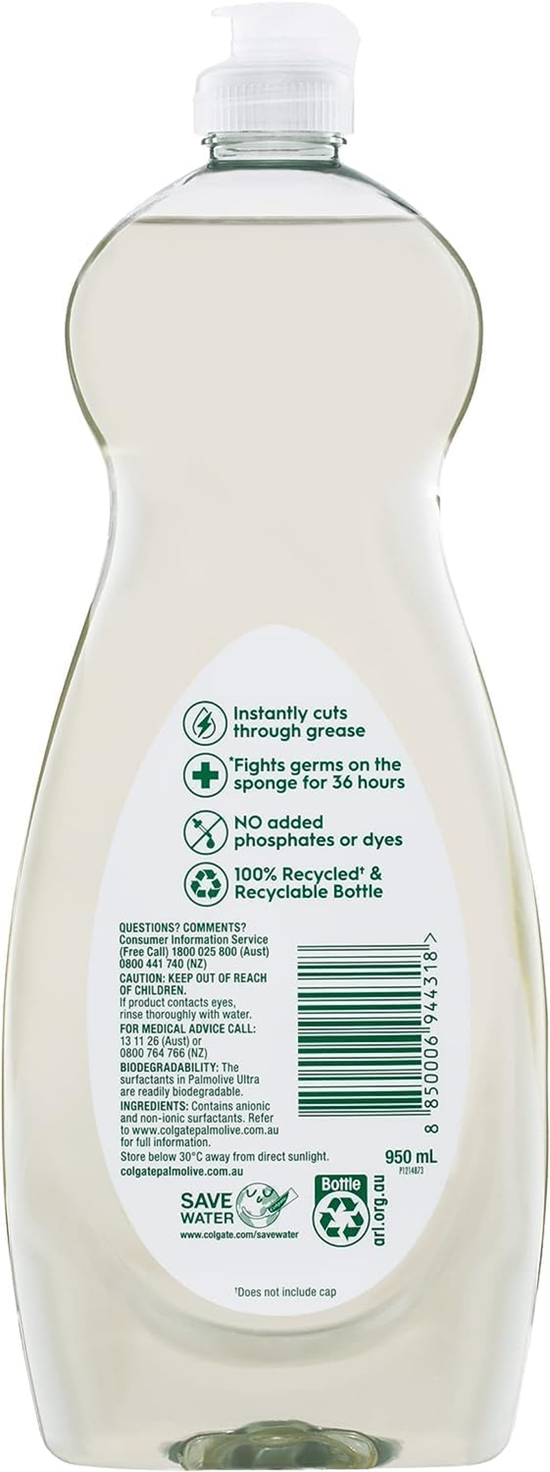 Palmolive Dish Ultra Eco Naturally Antibacterial Dishwashing Liquid 950Ml, Coconut and Lime, Powerful Biodegradable Formula image number 6