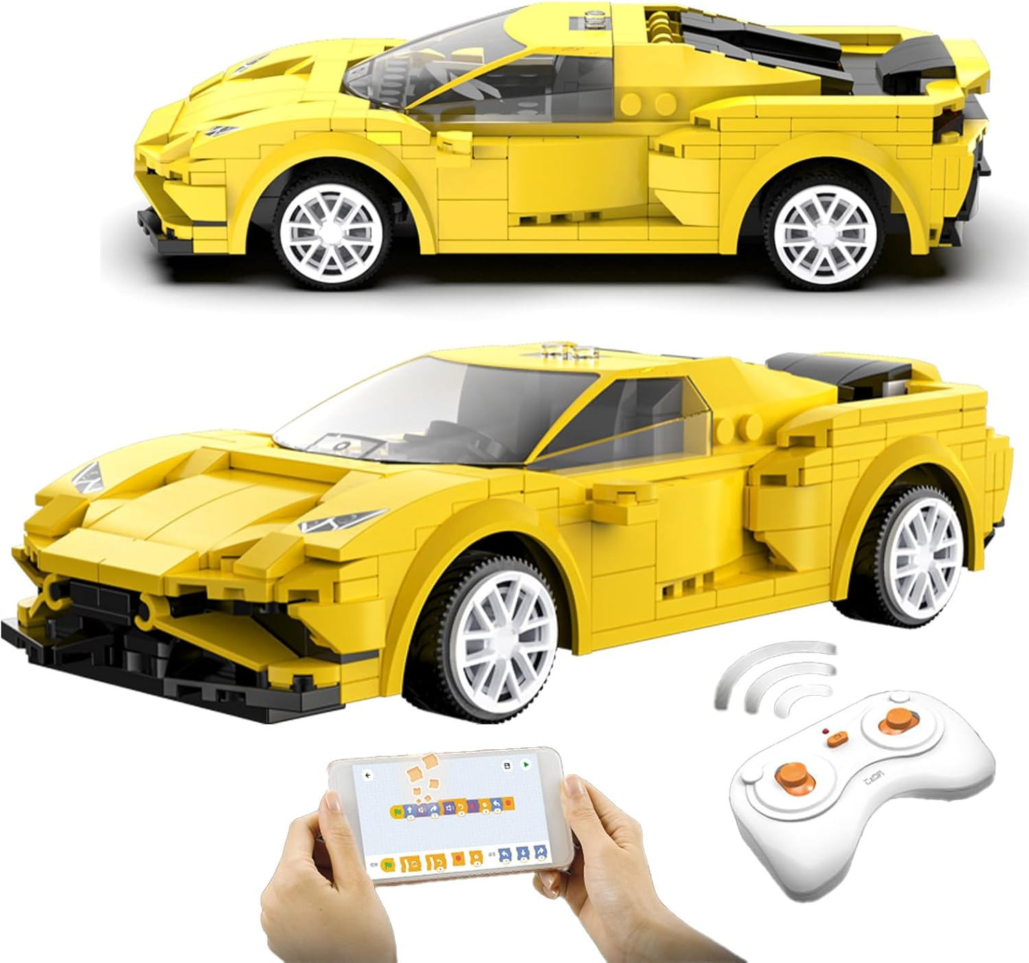 Technic RC Car Building Set, Two Modes of Control Race Car, Yellow STEM Sports Model Car Kits Toys Gifts for Boys Kids Age 8-12(289 Pcs) image number 1