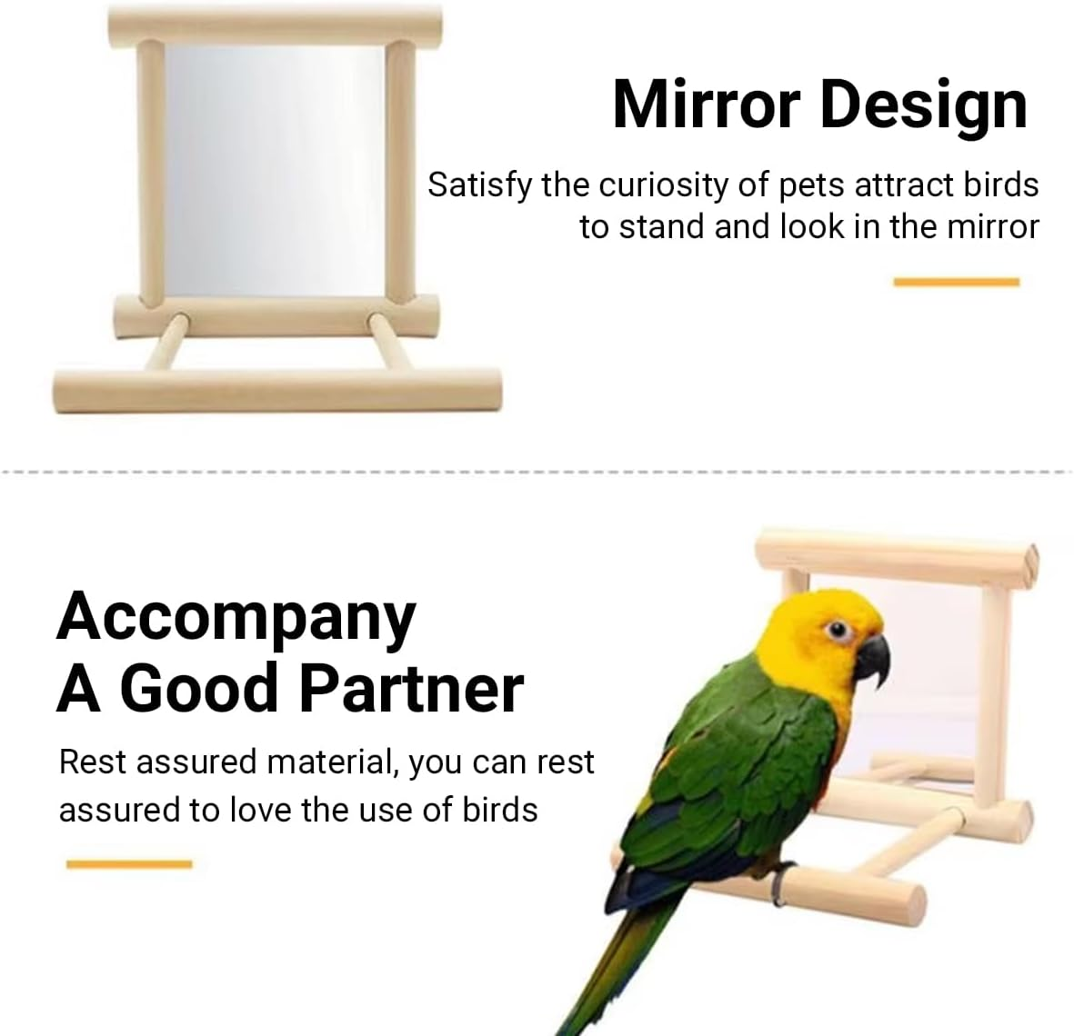 Wooden Bird Cage Mirror with Perch Stand, Interactive Parrot Mirror Toy for Small and Medium Birds, Durable Wood Frame, Ideal Birdcage Accessories for Parrots, Finches, and Budgies image number 6