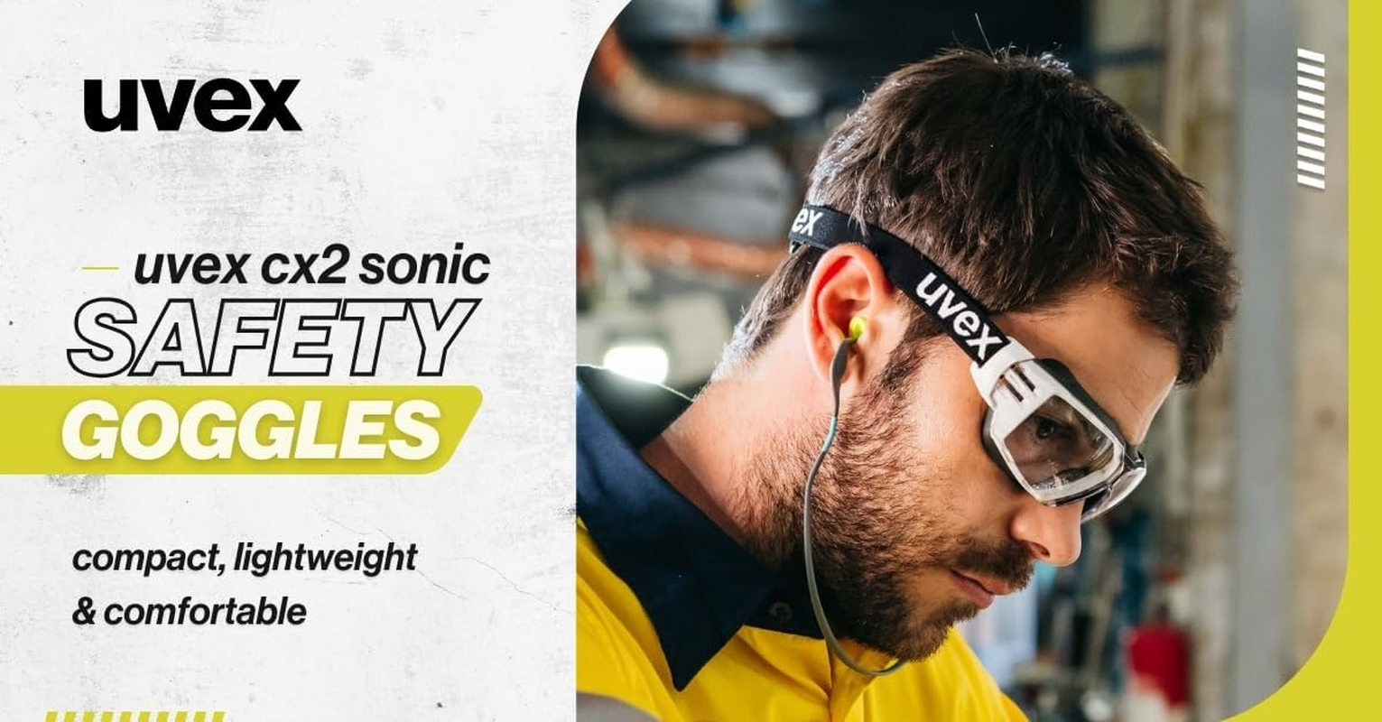 Uvex Pheos Cx2 Sonic Safety Goggles &ndash; White/Black Frame | Grey (23% VLT), Clear and CBR65 Lens Options | Anti-Fog & Scratch-Resistant Goggles, Soft Seal Frame, Low-Profile Design image number 3