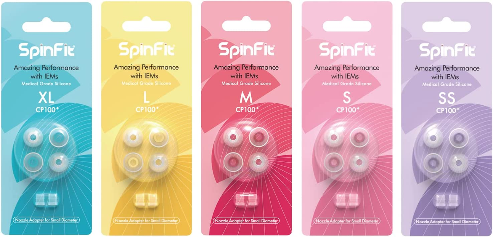 Spinfit CP100 plus for IEM - XL - Medical Grade Silicone Patented Eartips, Secure Fit and Supreme Comfort, Reduce Allergic Reaction, One Set Fits Normal and Thin Nozzles(2 Pairs)(With Inserts)