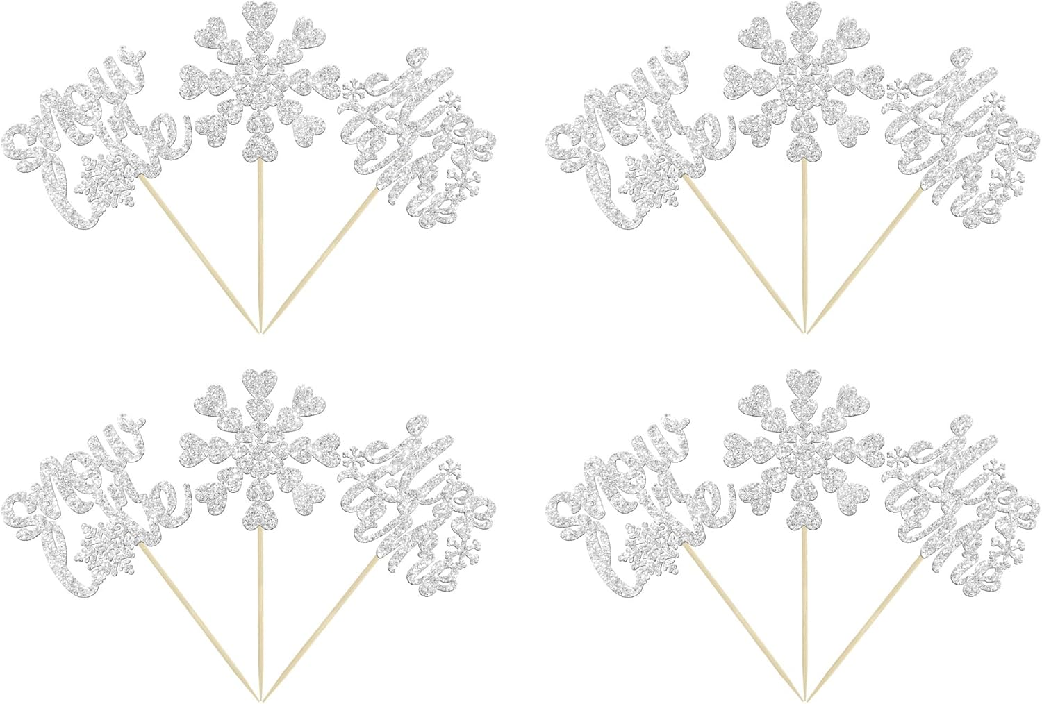 Gyufise 24Pcs Silver Snowflake Cupcake Toppers Glitter Winter Snowflake Miss to Mrs Cake Topper Picks for Winter Wedding Anniversary Decorations Bridal Shower Party Supplies - Silver 5 image number 4