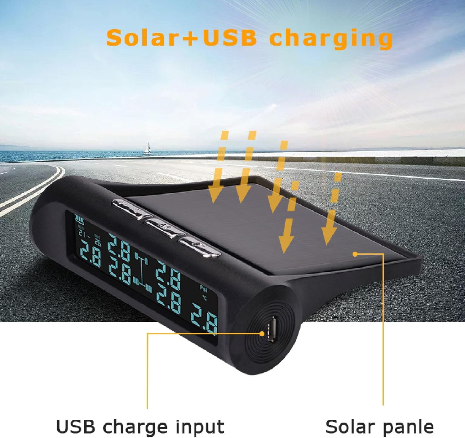 Solar Power Tire Pressure Monitoring System, 6 Wheels TPMS Pressure Sensor Monitor with LCD Display, 0-116Psi, Real Time Tyre Pressure Detector for RV Truck Suvs image number 6