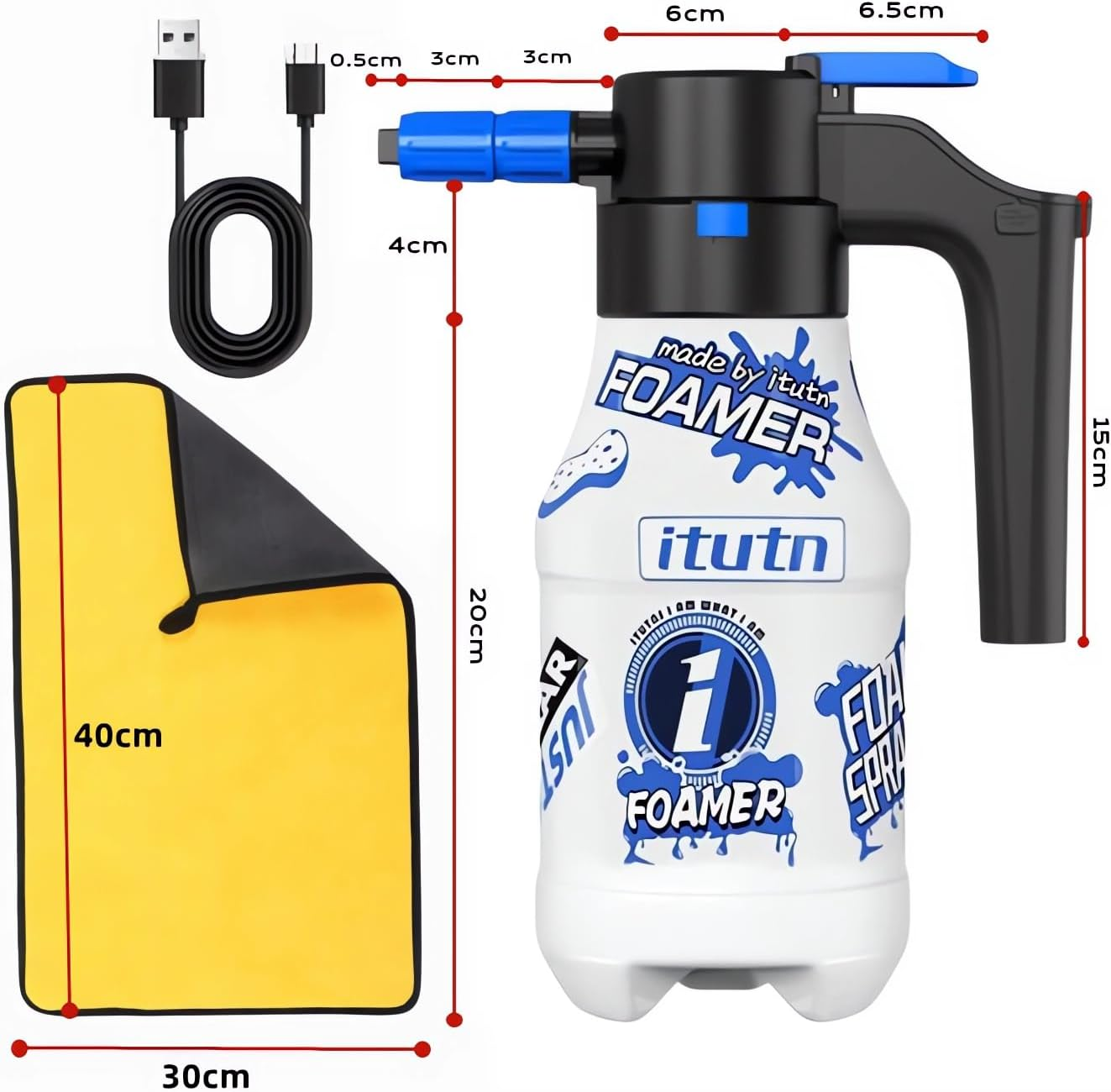 1.5L Electric Foam Sprayer Car Wash Large Capacity 2600Mah USB Rechargeable Foam Pump Sprayer for Home Garden Car Washing Gardening Pet Grooming image number 3