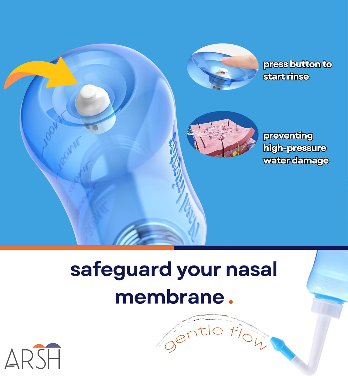 ARSH Nasal Wash Bottle 300 Ml, 30 Packets Nasal Wash Salt Thermometer, Neti Pot Sinus Rinse Bottle, Nasal Irrigator for Flu Allergies & Rhinitis, Nose Cleaner for Adults & Kids, Jal Neti image number 3