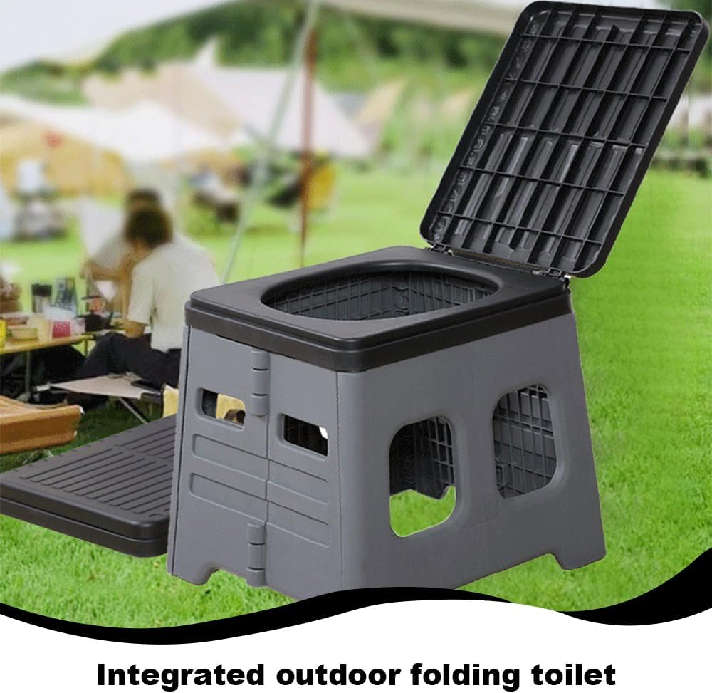 Folding Toilet, Folding Trash Can, Portable Folding Toilet Reusable, Outdoor Travel Car Portable Toilet with Garbage Bag, Storage Bag, Hardener, for Home, Camping, Long Trips, Beach Us image number 2