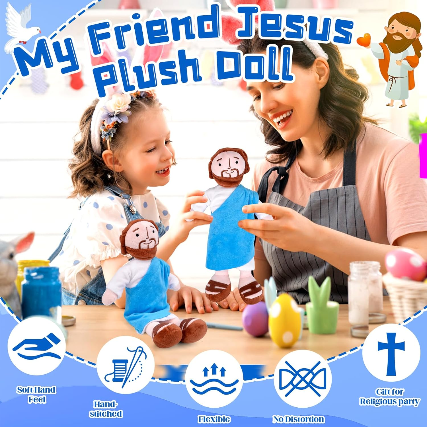 Jesus Plush, 32 Cm Smiling Jesus Christ Cuddly Toy, Religious Plush Toy image number 4