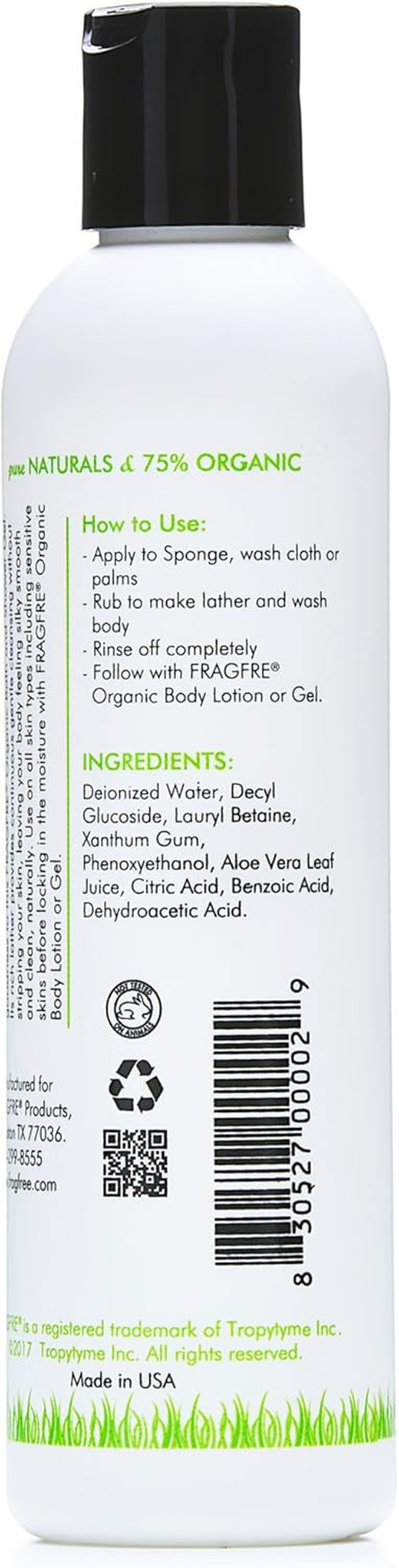 Organic Shower Gel 8 Oz - Fragrance Free Sulfate Free Parabens Free - for Normal and Dry Sensitive Skins - Gluten Free Vegan Cruelty Free - Organic Aloe Vera Bath Shower Gel - Pure Natural image number 4