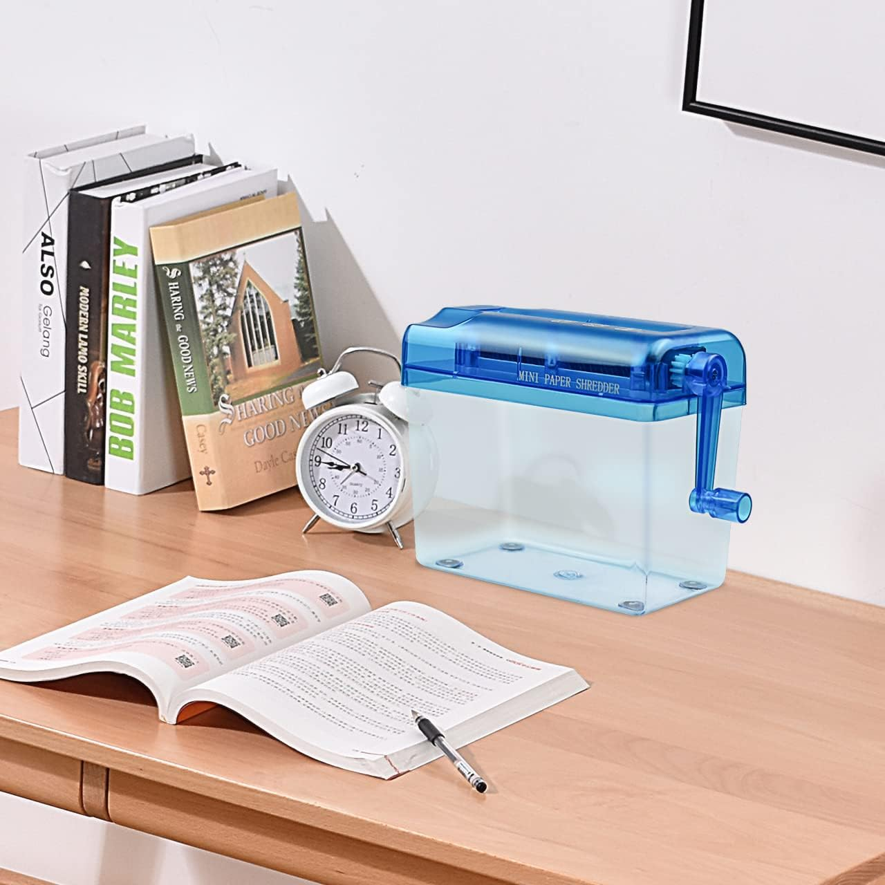 JIKIOU Mini Hand Shredder Portable Paper Shredder Manual Shredder Documents Paper Cutting Tool Home Office Desktop Stationery Christmas Birthday Gift Blue - Mini Red-Half A4 image number 3