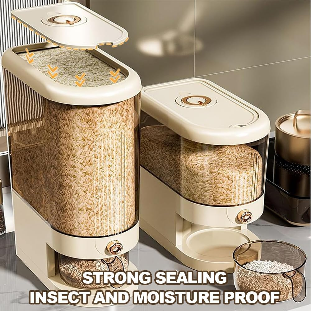 Rice Dispenser, Grain Container Storage, Measuring Cylinder with Lid, Sealed Rice Jar, Household Rice and Flour Drawer, Rice Storage Box, Grain Dispenser Barrel for Kitchen (Green, 5 KG) image number 2