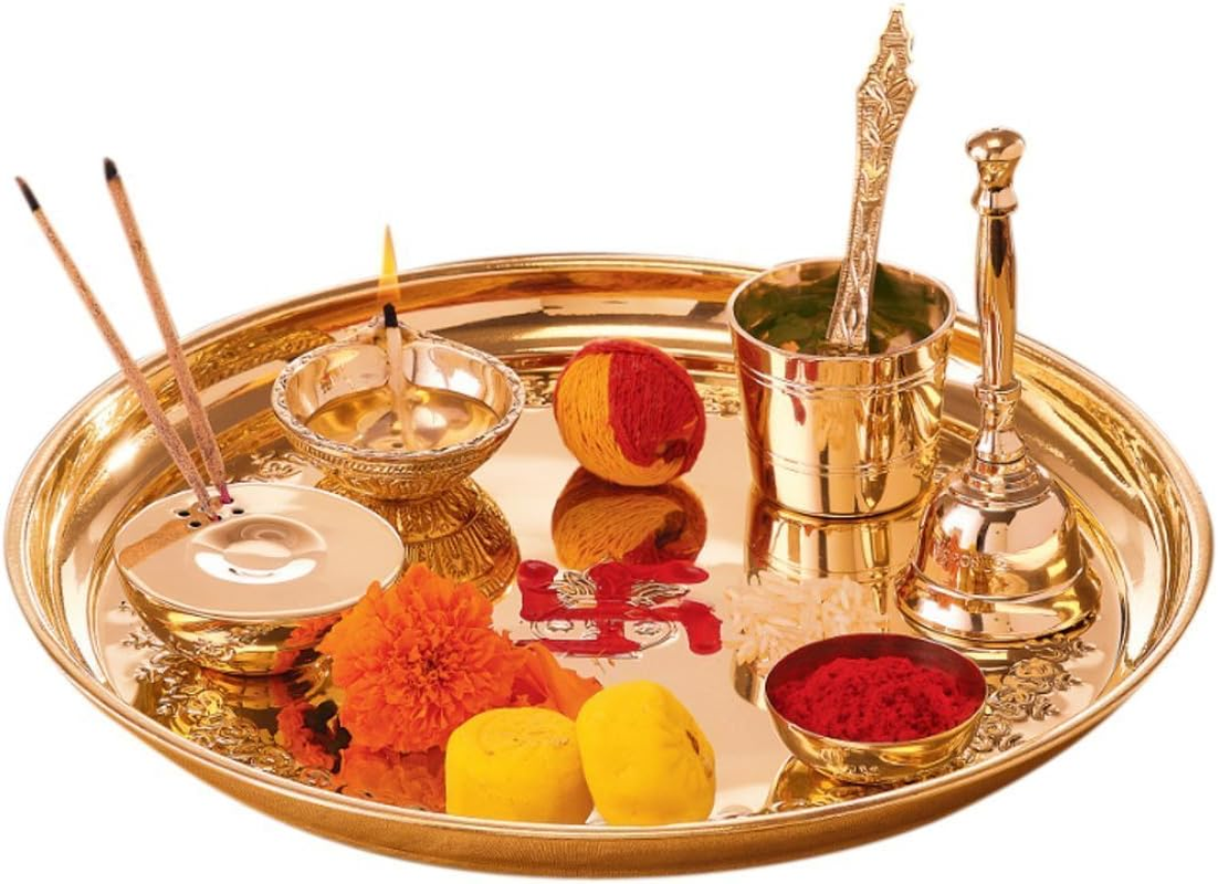 Samyuktha Handmade Brass Puja Thali Set for Aarti Pooja Decor Diwali Gifts for Family and Friends