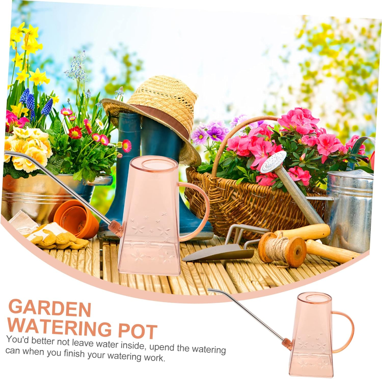 Yardwe Long Spout Watering Can for Houseplants Gardening Supplies Outdoor Use Stainless Steel Material for Indoor Plants Watering Can Design image number 5