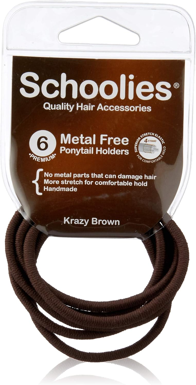 Schoolies Hair Accessories Metal Free Ponytail Holders 6 Pieces, Krazy Brown