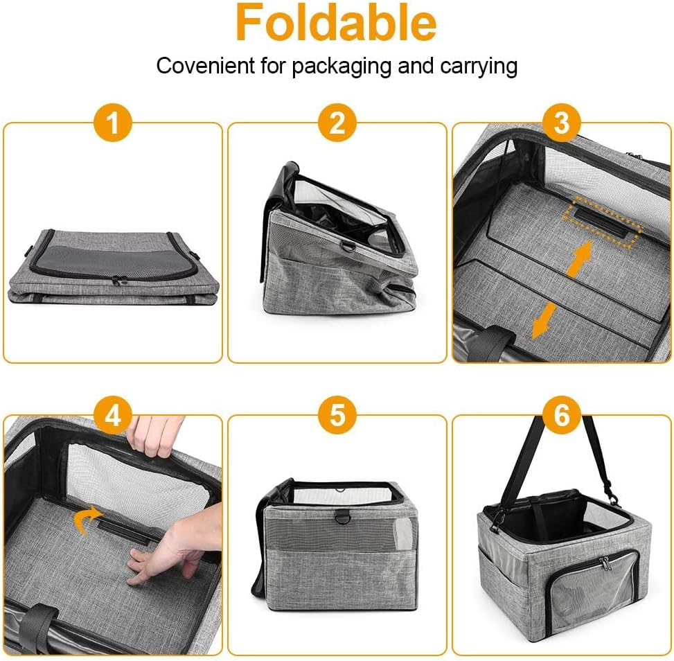 Dog Booster Car Seat, Reinforce Metal Frame Safe Pet Car Seat with Seatbelt & Waterproof Pee Pad & Top Cover,Portable Collapsible Puppy Carrier Bag for Small Dogs Cats Visit the Slowton Store (Gray) image number 3