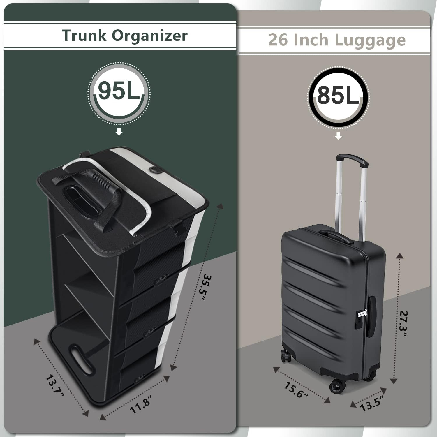 Trunk Organizer for Car, Car Storage Organizer with Non-Slip Bottom Strips, 95L Large Capacity Cargo Organizer for Suv, Truck, Sedan, Waterproof Portable Car Organizers for Women Men image number 3