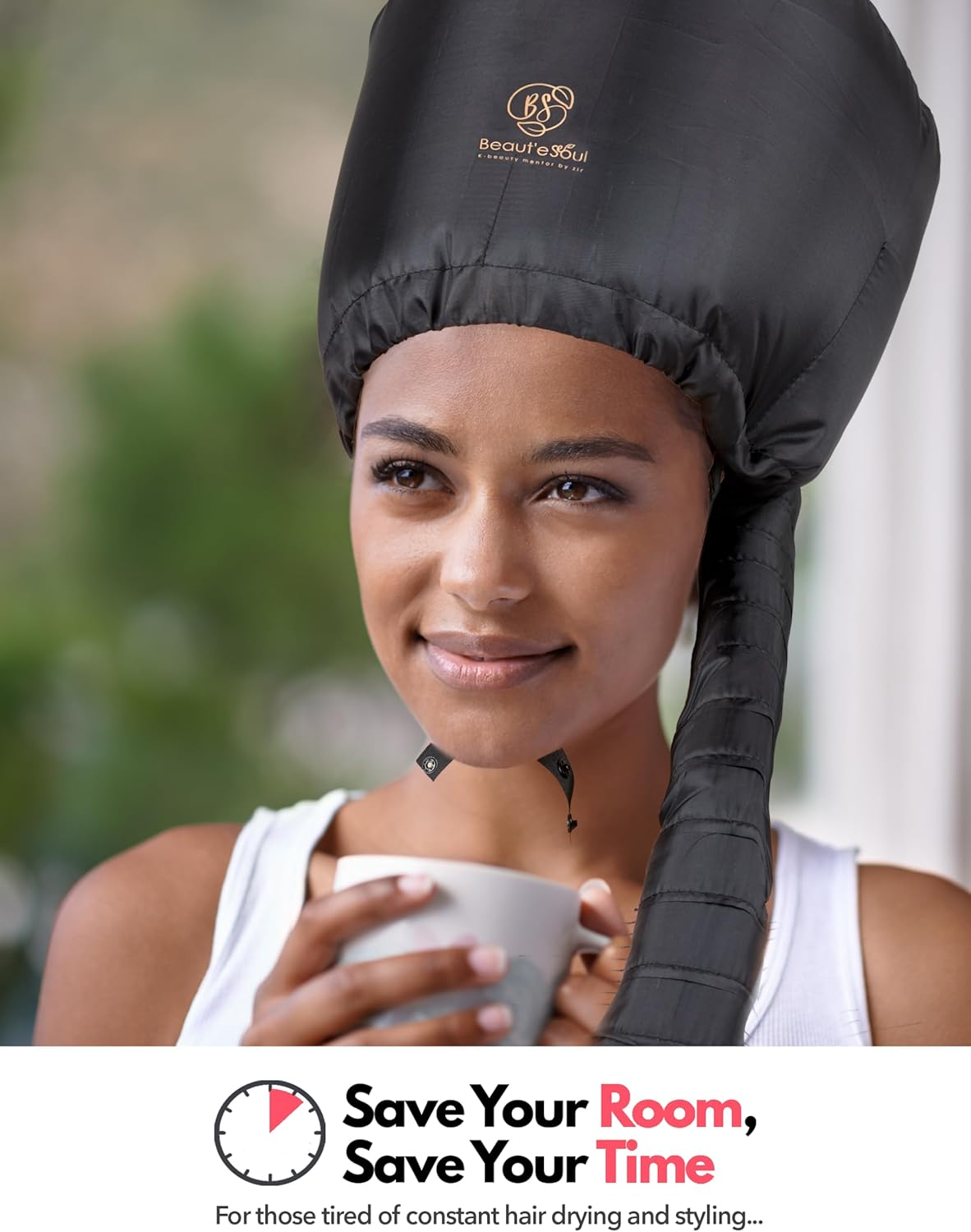 BEAUT'E SEOUL Soft Bonnet Hair Dryer Attachment - Upgraded Adjustable & Large Hood for Hand Held Dryers - Soft Blow Dryer Caps for Natural Curly Textured Hair Styling, Deep Conditioning & Fast Drying image number 6