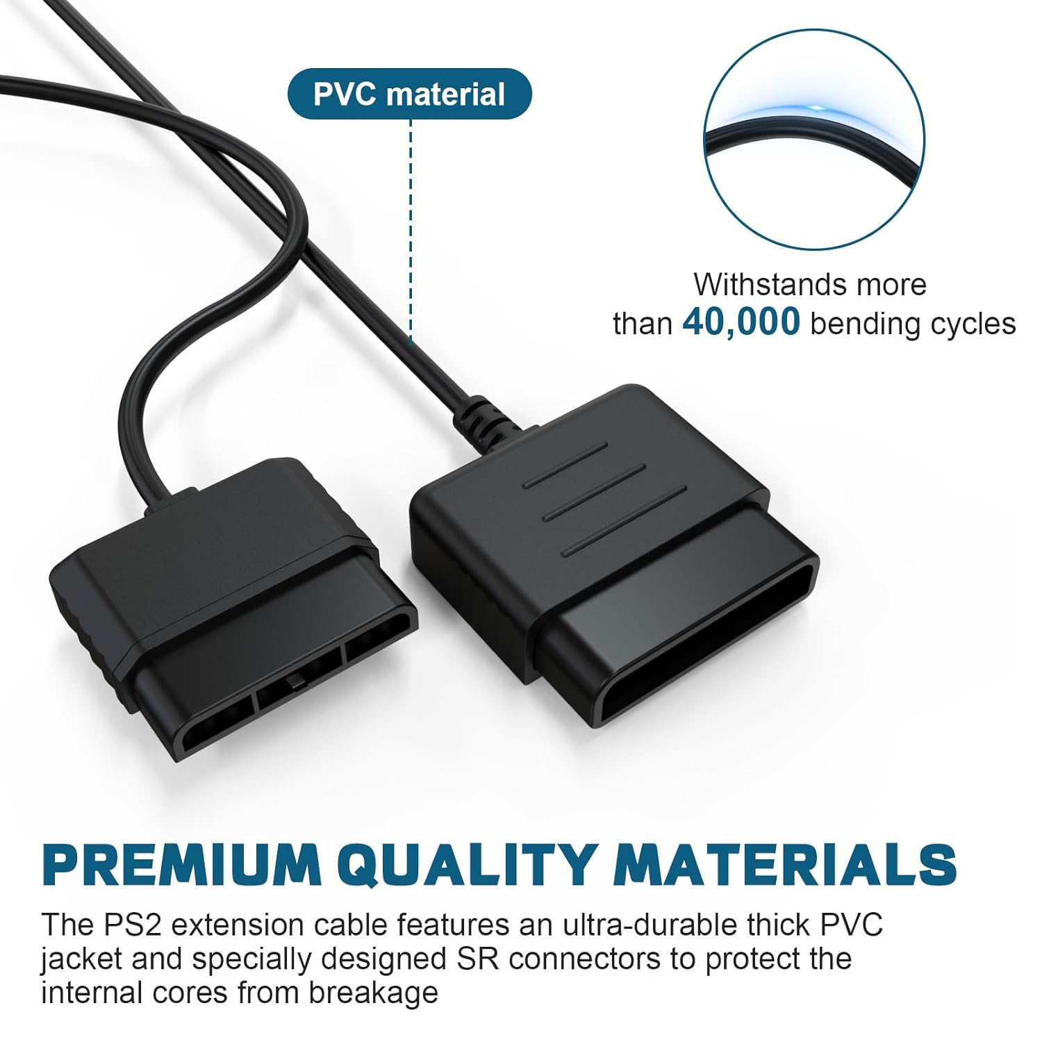 Zosvoses PS2 Extension Cable Compatible with Sony Playstation 1, Playstation 2 Game Console Replacement Extension Cord, 6Ft image number 6