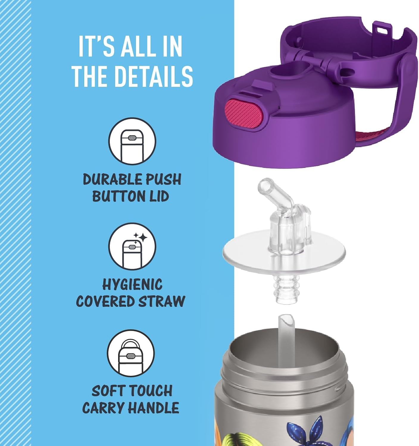 Thermos FUNTAINER 12 Ounce Stainless Steel Vacuum Insulated Kids Straw Bottle, Rainbow HIGH image number 2