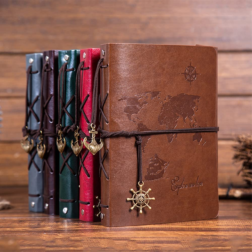 Leather Photo Album, Scrapbook Album with Retro Pendents, DIY Travel Vintage Photo Album, Family Photo Book Refillable 60 Pages for Anniversary Birthday Wedding (Red) - Red image number 6