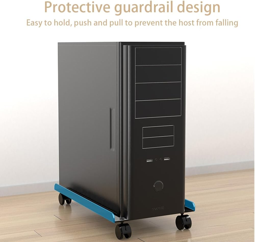 Computer Tower Heavy-Duty CPU Stand Cart with Four Wheels Rolling Monitor Support Mobile PC Holder Desk Accessories (White) image number 4