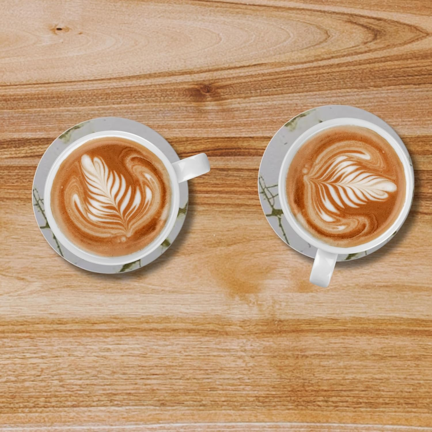 Vmila Leather Coasters for Drinks, 4" Drink Coasters Set of 6 with Holder for Tabletop Protection, Handmade Luxurious Home D&eacute;cor and Housewarming Gift (White Gold Marble Coaster) - White image number 7