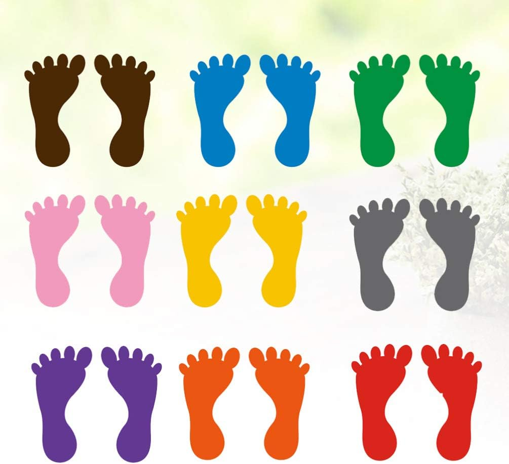 NUOBESTY Footprint Floor Stickers Waterproof Kids Foot Stickers 9 Pairs Self-Adhesive PVC Decals for Kindergarten Bathroom Bathtub Anti-Slip Safety Decoration image number 1