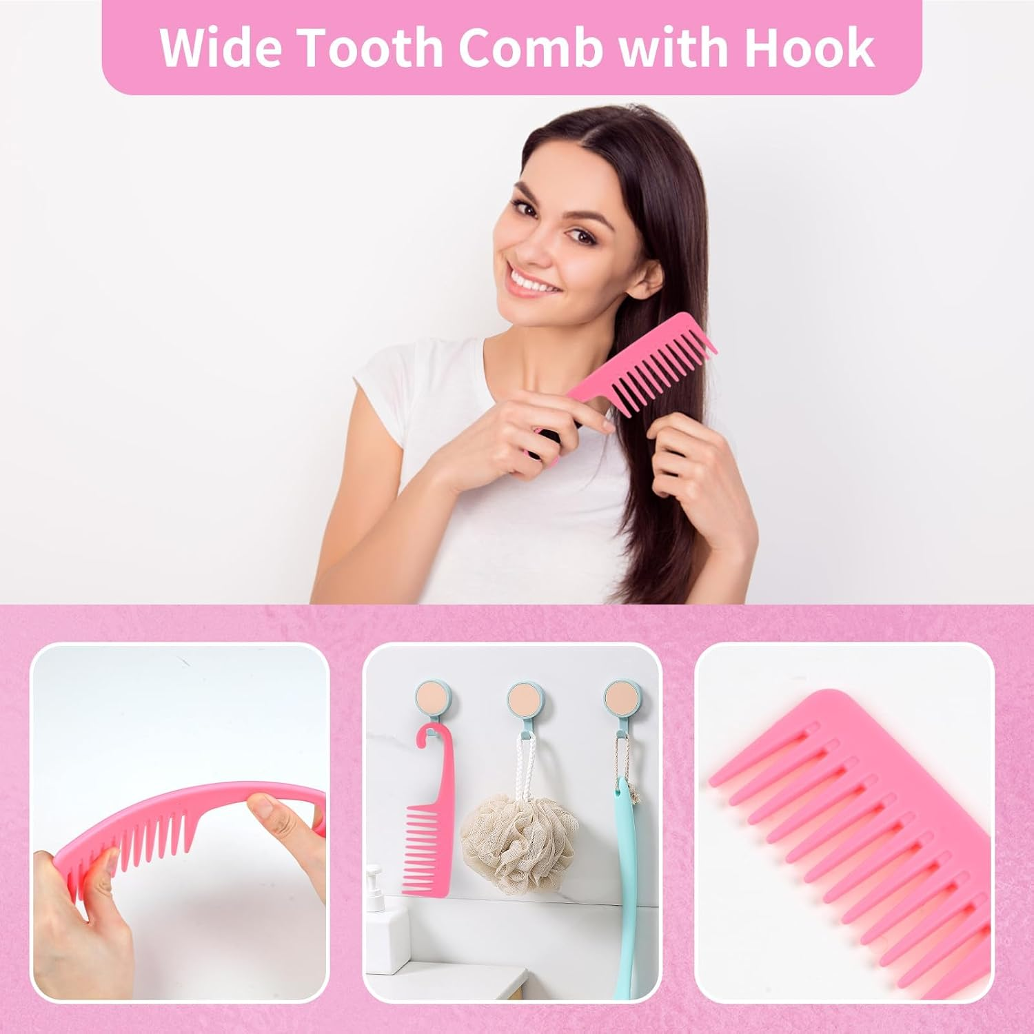 12 Pcs Hair Brush Set, 3 Pieces Slick Back Hair Brushes for Toddlers, Women, Detangling Brush for All Typs of Hair, Edge Bristles Wide Tooth Rat Tail Combs for Baby Girls Boys(Pink) image number 3