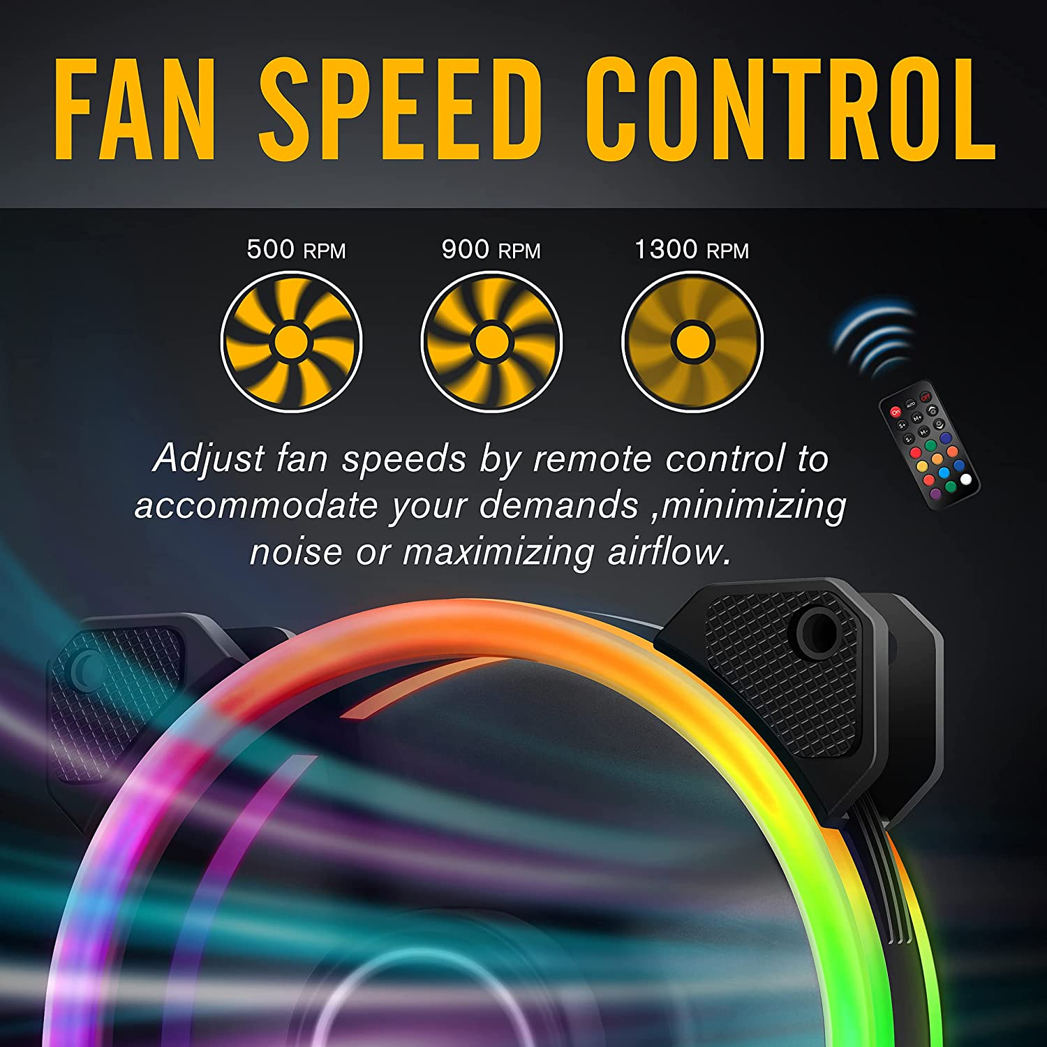 EZDIY-FAB New Dual Ring 120Mm RGB LED Case Fans, 5V Motherboard Sync, Speed Adjustable, RGB Sync Fan with Fan Hub X and Remote-3 Pack image number 5
