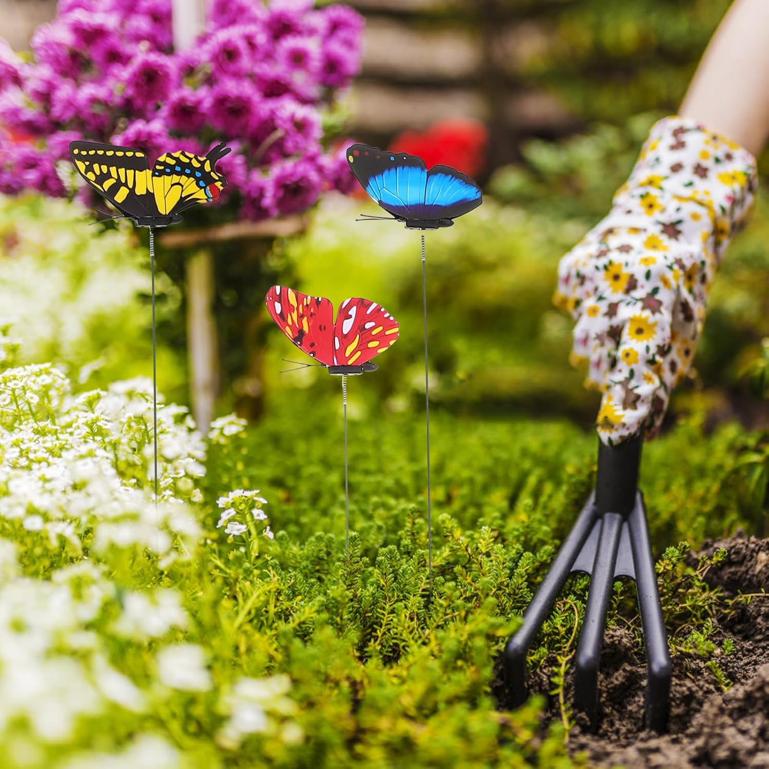 Kisangel 12Pcs Yard Artificial Butterfly Stakes Waterproof Butterflies Decoration for Christmas Butterfly Garden Stakes Decorative Plants Decor Chritmas Decor 3D Outdoor Ornaments