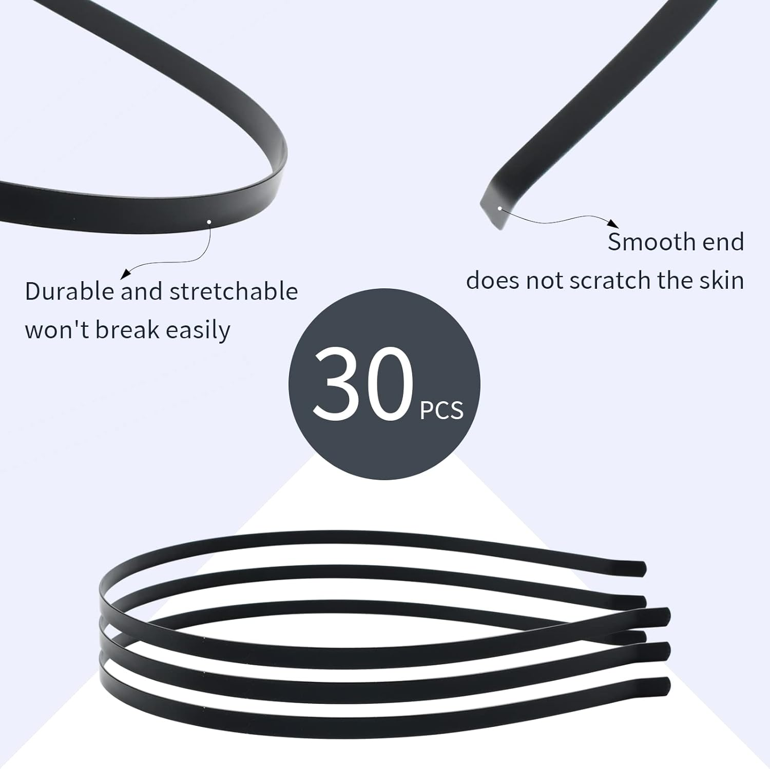 Cinaci 30 Pack 5MM /0.2 Inch Wide Thin Blank Plain Smooth Metal Base DIY Headbands Hair Bands for Women Men Girls Hair Accessories Craft Silver Gold Black (Black) - Silver image number 2