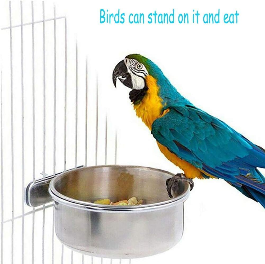 Parrot Feeding Cups Birds Food Dish Stainless Steel Parrot Feeders Water Cage Bowls with Clamp Holder for Cockatiel Conure Parakeet Parrots (Silver, One Size) image number 4