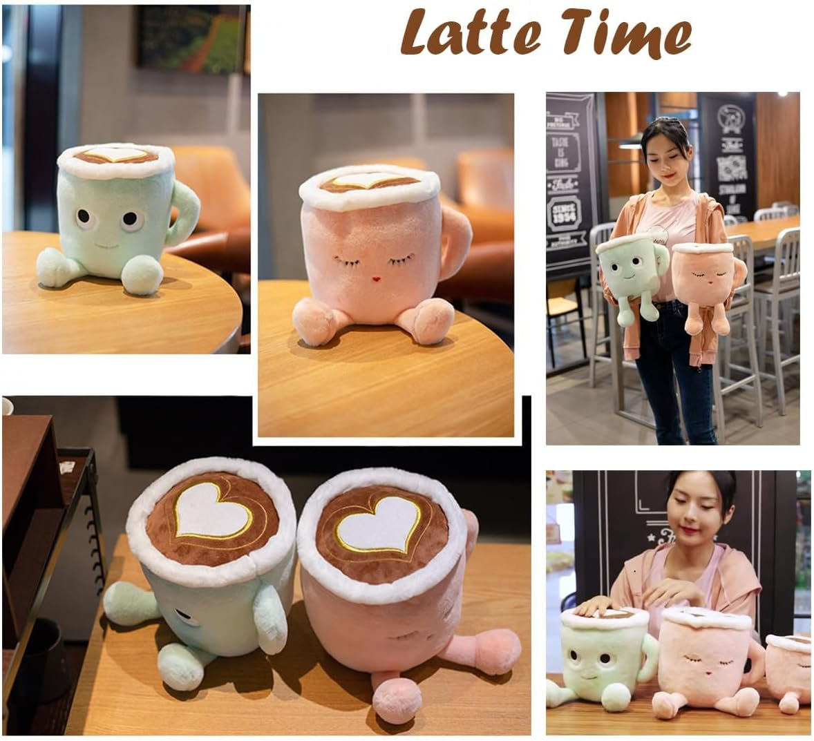 Latte Plush Pillow, 11.8 Inch Coffee Mug Plush Doll Toy, Cartoon Coffee Stuffed Plushies, Soft Cup Fluffy Friend, Interesting Holiday for Kids Adults Boys Girls (Green) image number 6
