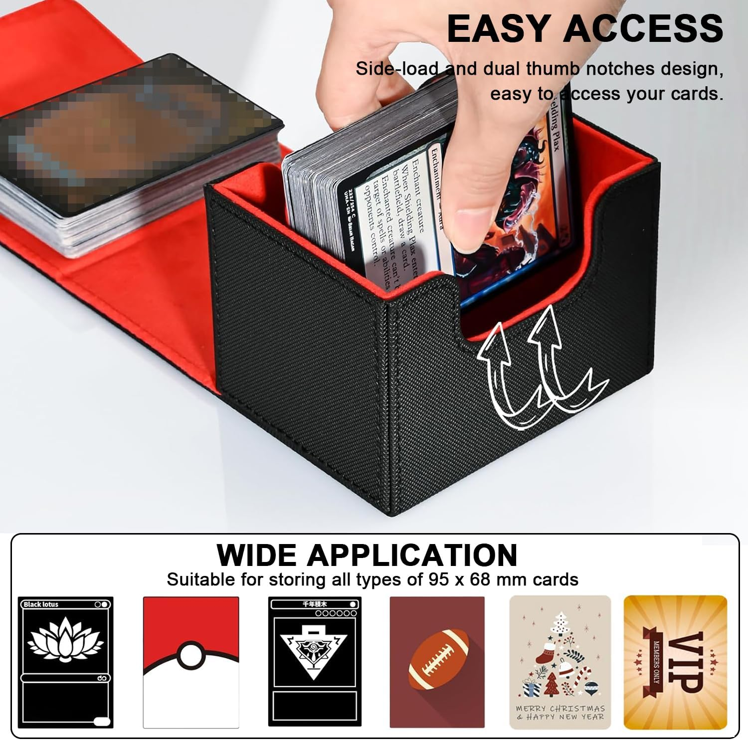 2 Boxes Leather Deck Boxes, Large Size Fit 100+ Sleeved Cards, Compatible with MTG TCG