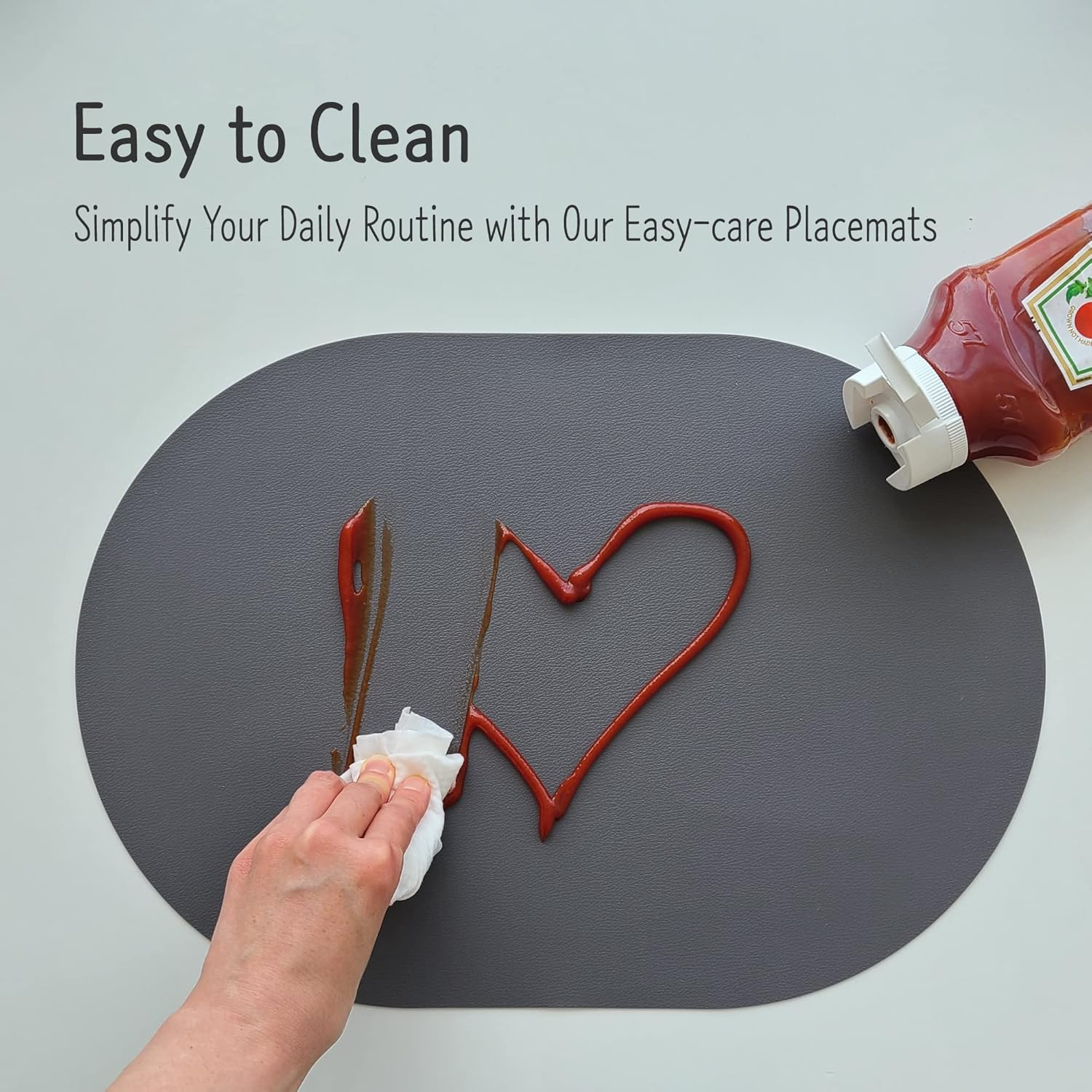 Silicone Placemats Set of 4 - Heat Resistant Washable and Wipeable Non Slip Place Mats, Waterproof Modern Dining Table Mats, Oval 16.9"X11.8"(Classic Dark Gray) - Classic Dark Gray, Tawny Rose, Herb Green, Joyful Yellow image number 2