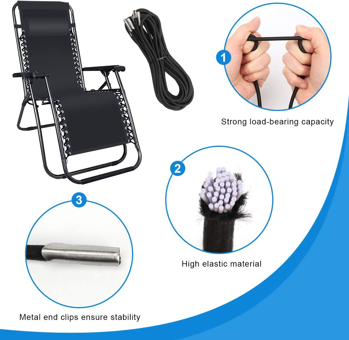 Universal Zero Gravity Chair Repair Cord Kit, 4 Pack Replacement Elastic Cords Repair Tool Kit for Repairing Zero Gravity Chair, Recliners image number 6