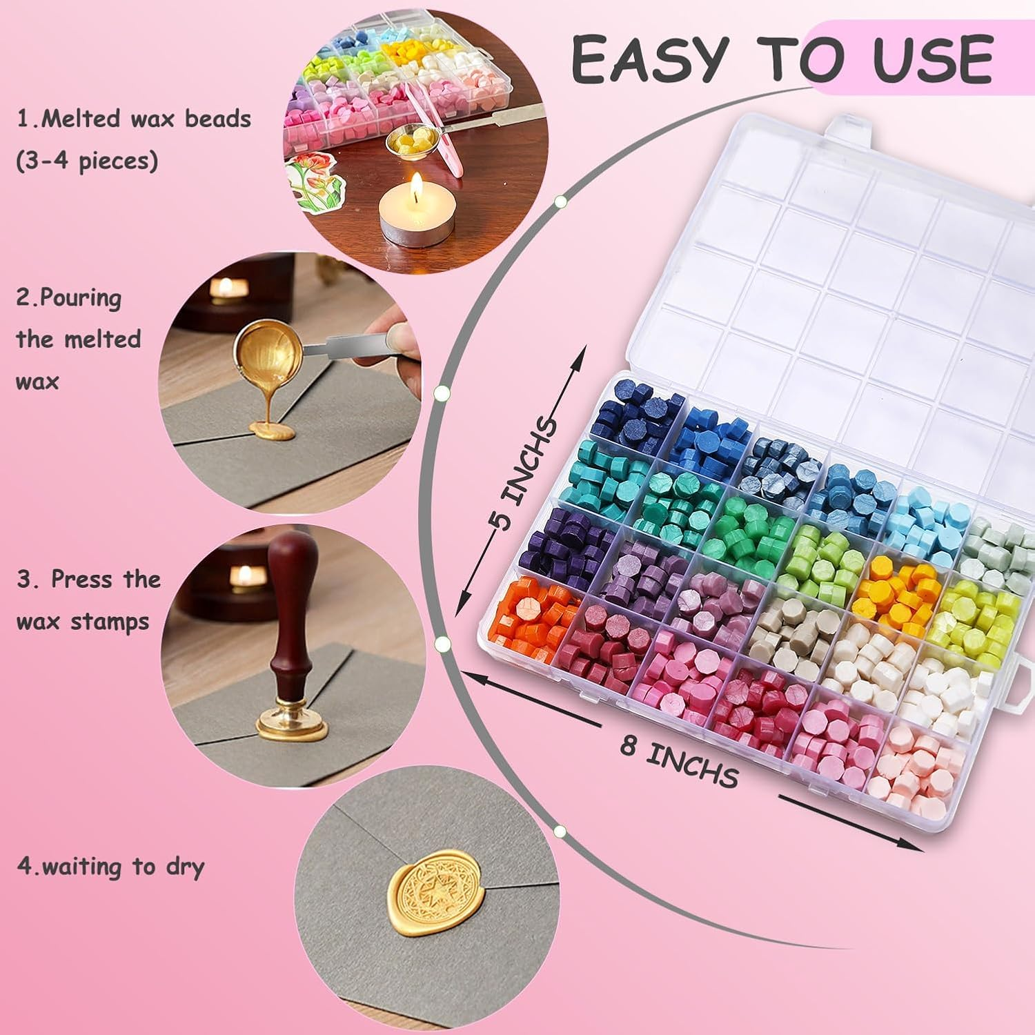 630PCS Sealing Wax Beads Set, 24 Color Beads with Wax Spoon, Tea Candles, Tweezer for Envelope Seals, Invitations, Letters, and DIY Crafts (#01) - 01 image number 3